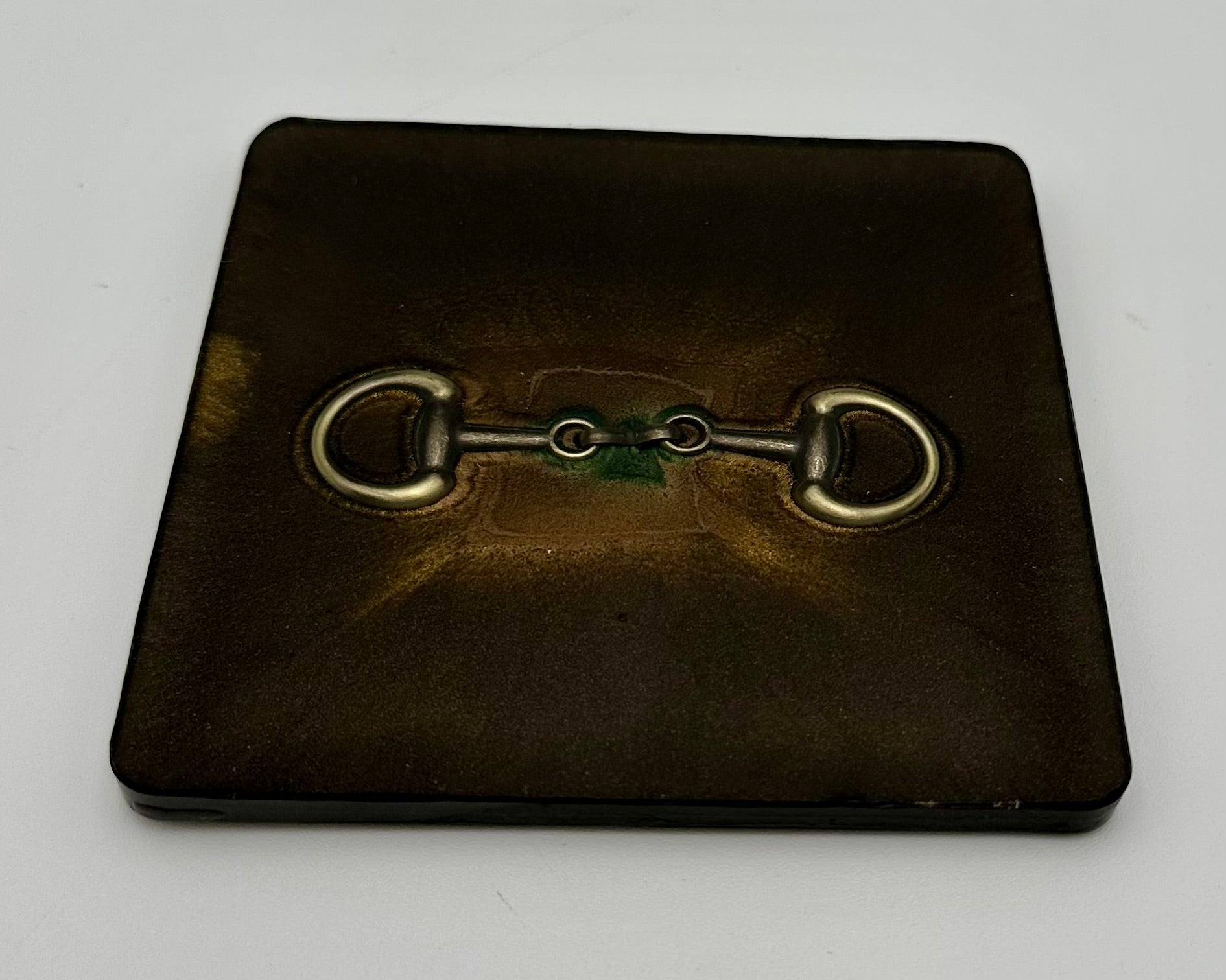 Handcrafted Square Resin Coasters with Bridle Bit Inlay, Set of 4