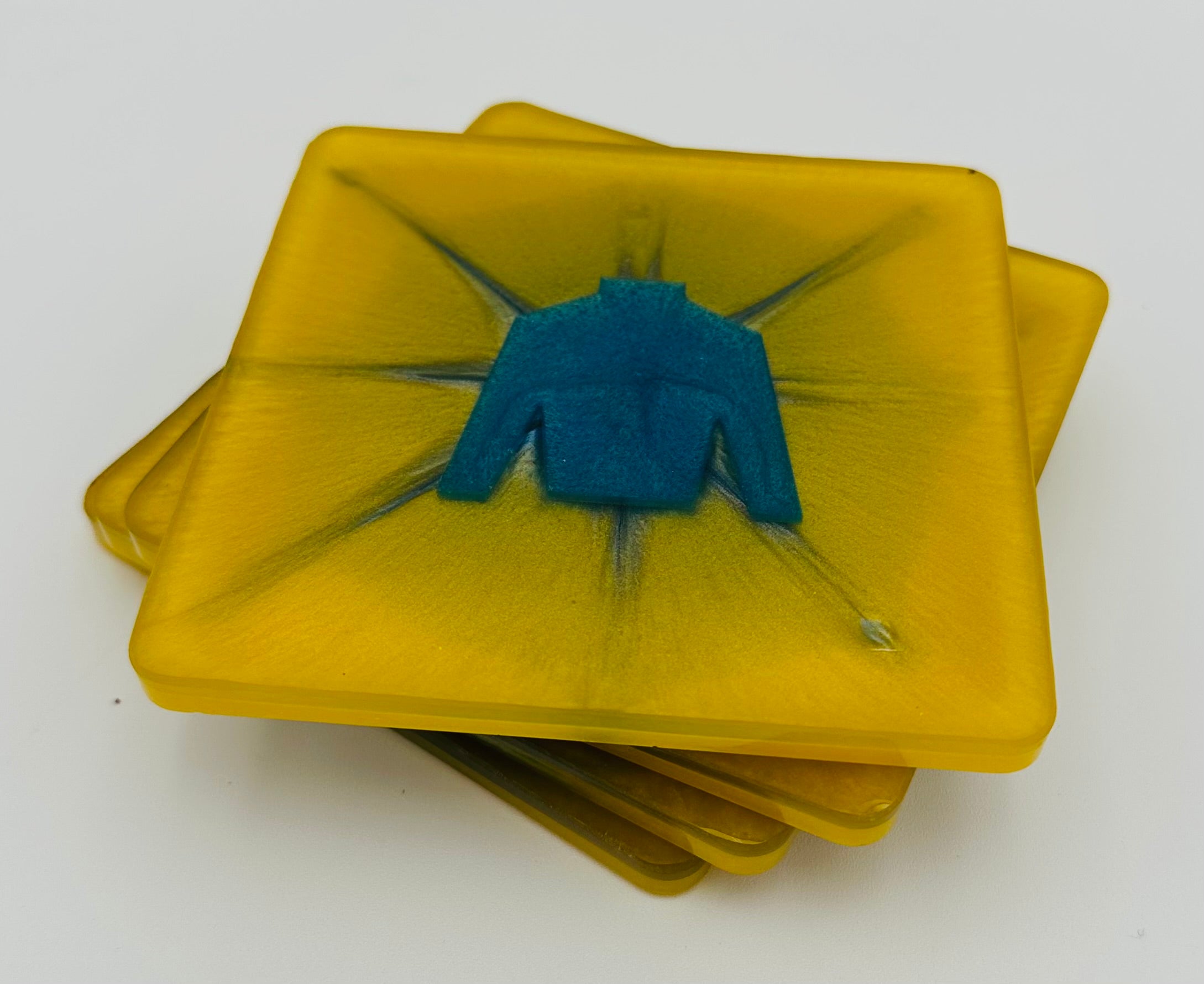 Handcrafted Resin Coasters with Jockey Silk Resin Inlays, Set of 4