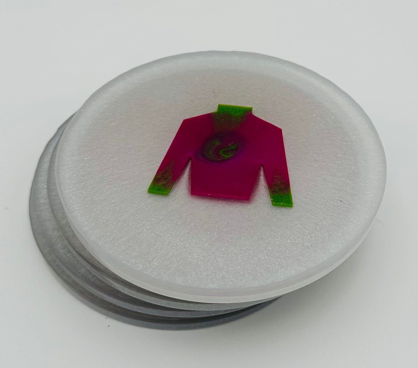 Handcrafted Resin Coasters with Jockey Silk Resin Inlays, Set of 4