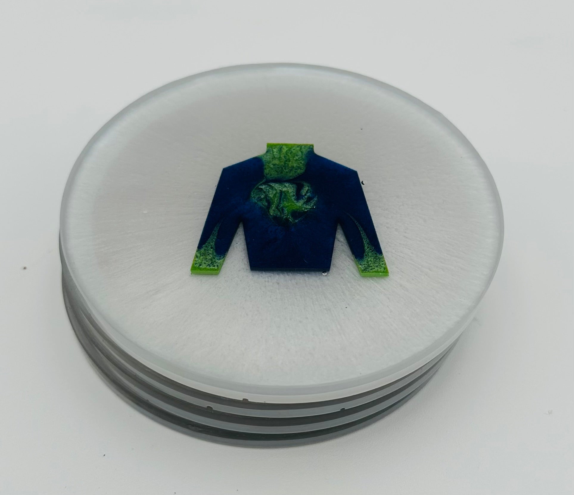 Handcrafted Resin Coasters with Jockey Silk Resin Inlays, Set of 4