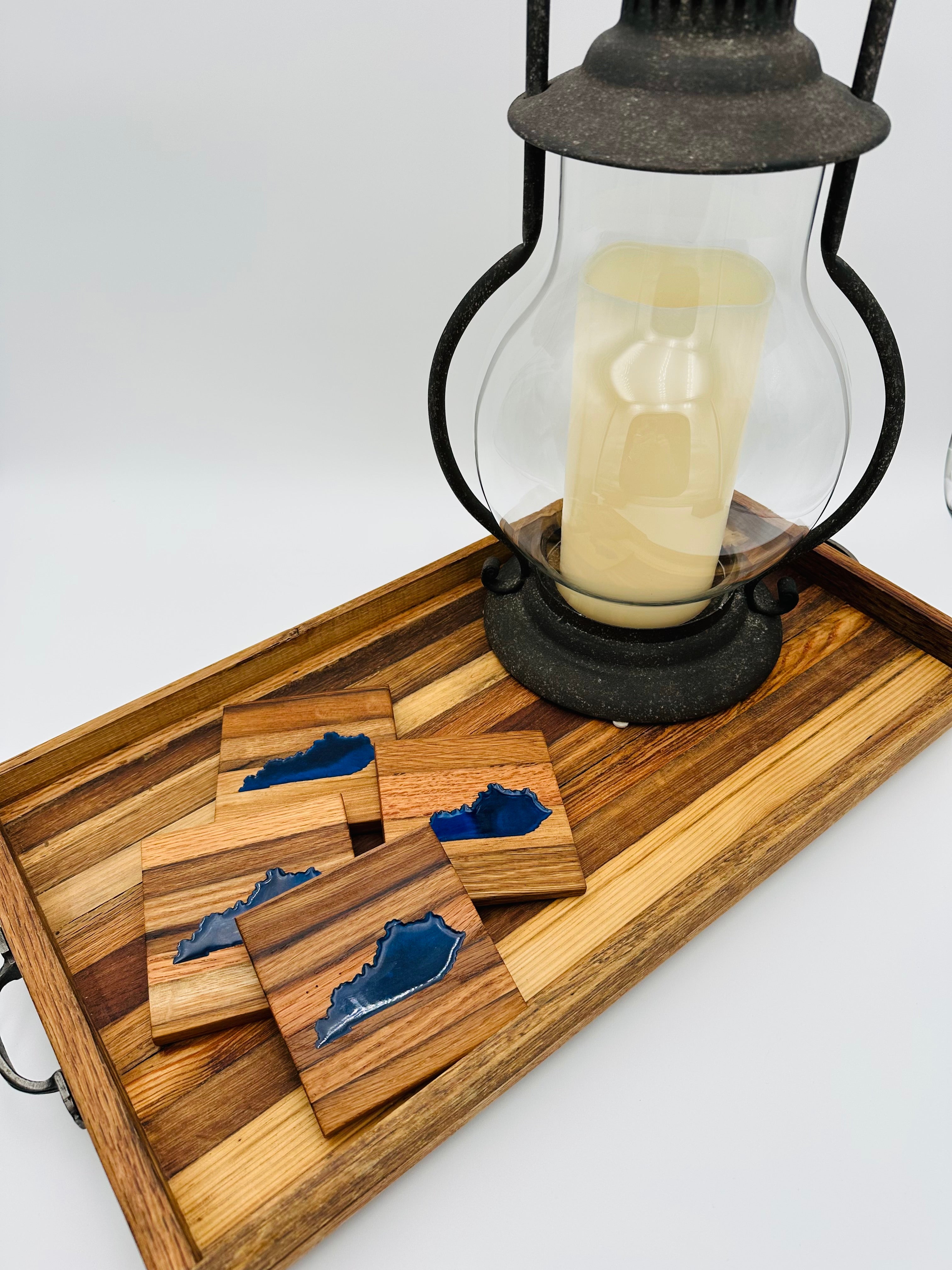 Handcrafted Tobacco Face Grain Coasters with inlaid Kentucky State