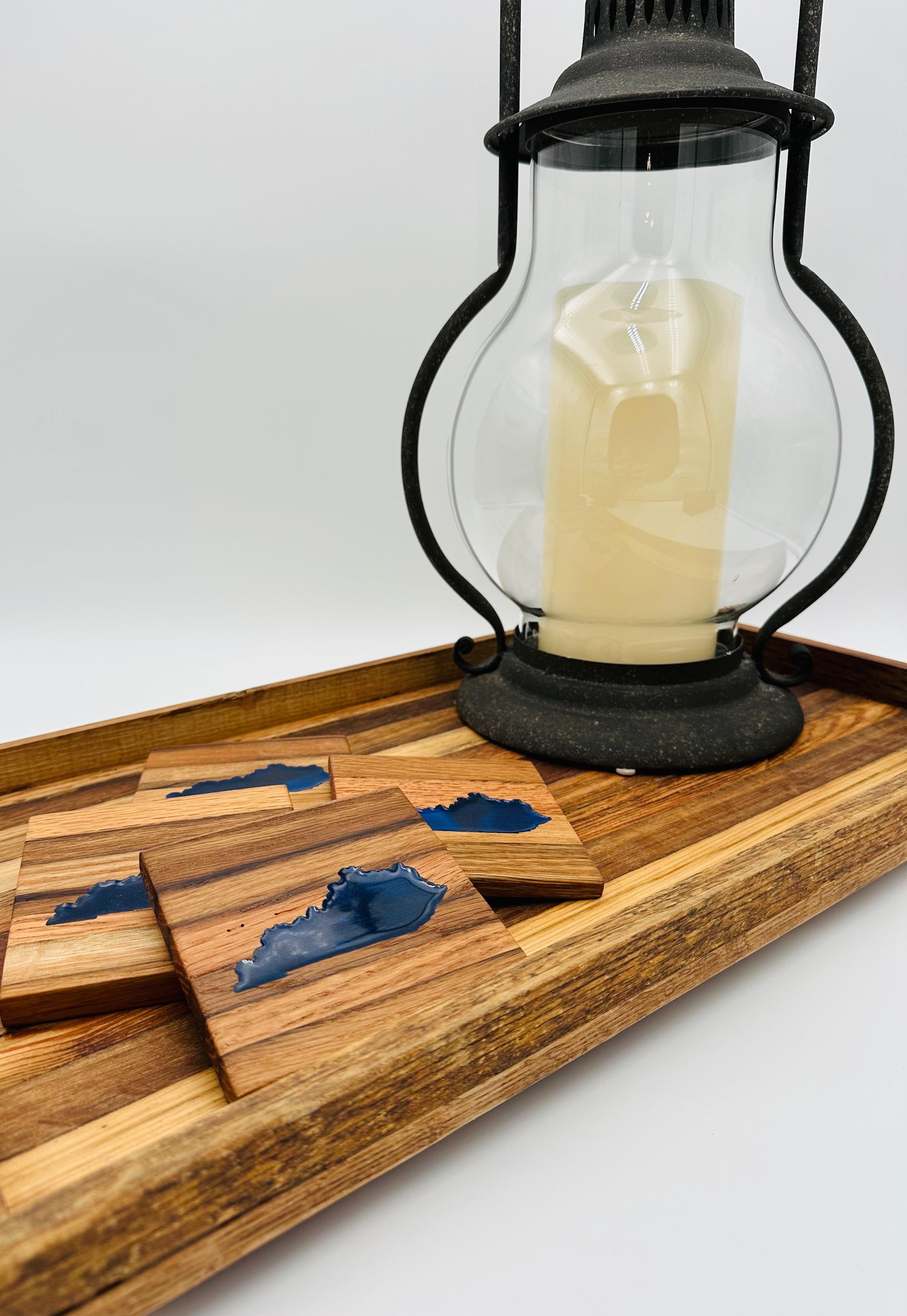 Handcrafted Tobacco Face Grain Coasters with inlaid Kentucky State