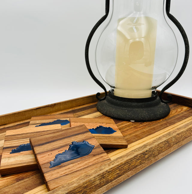 Handcrafted Tobacco Face Grain Coasters with inlaid Kentucky State