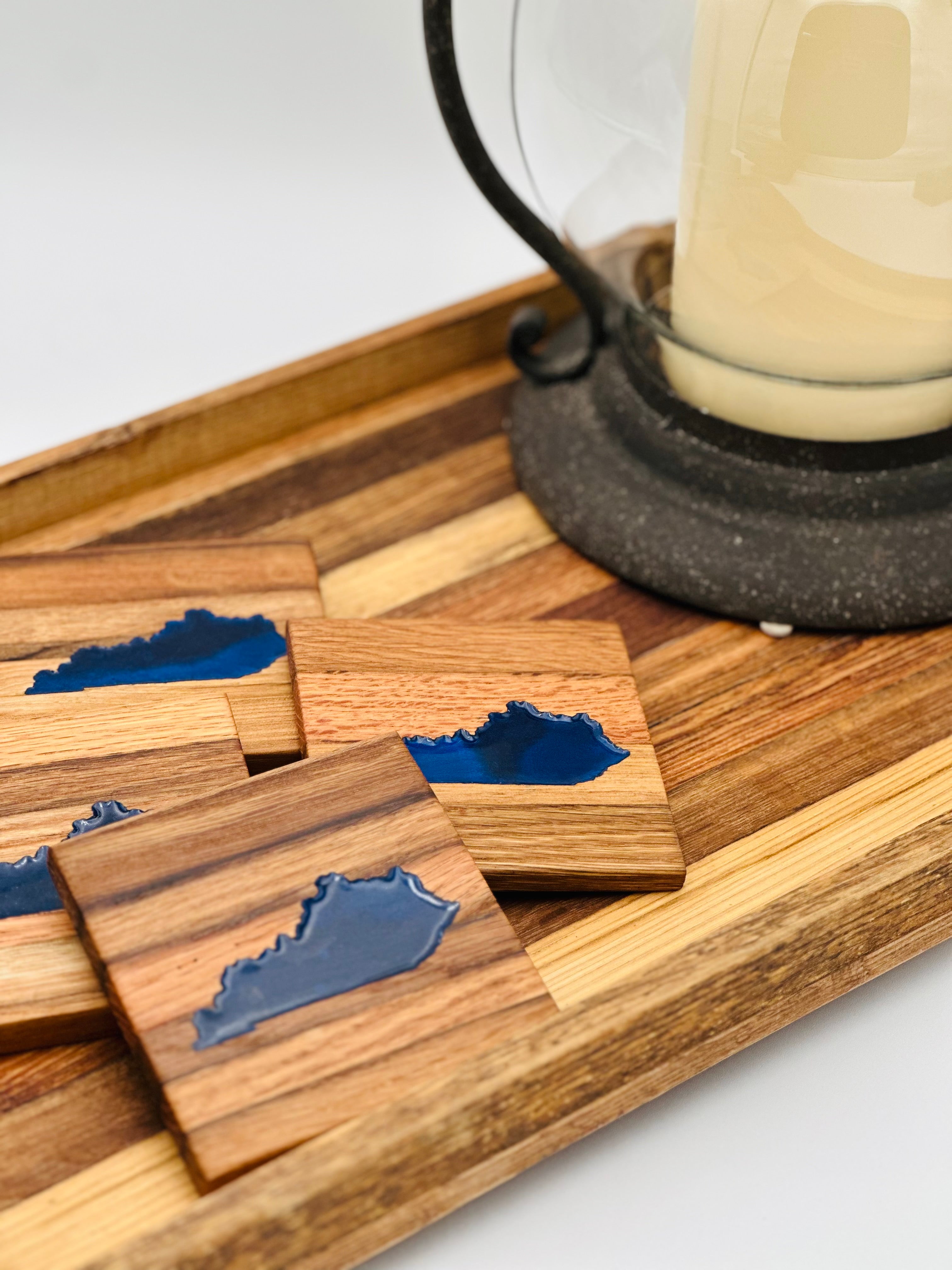 Handcrafted Tobacco Face Grain Coasters with inlaid Kentucky State