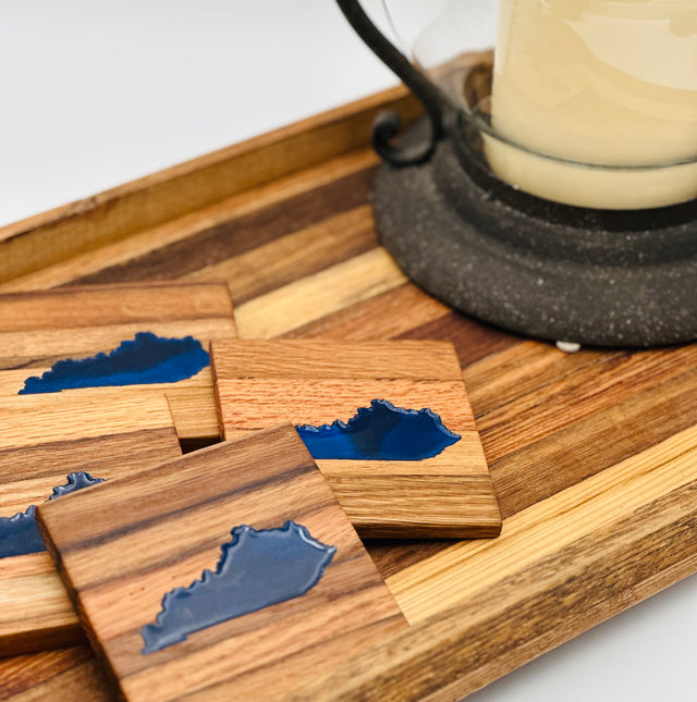 Handcrafted Tobacco Face Grain Coasters with inlaid Kentucky State