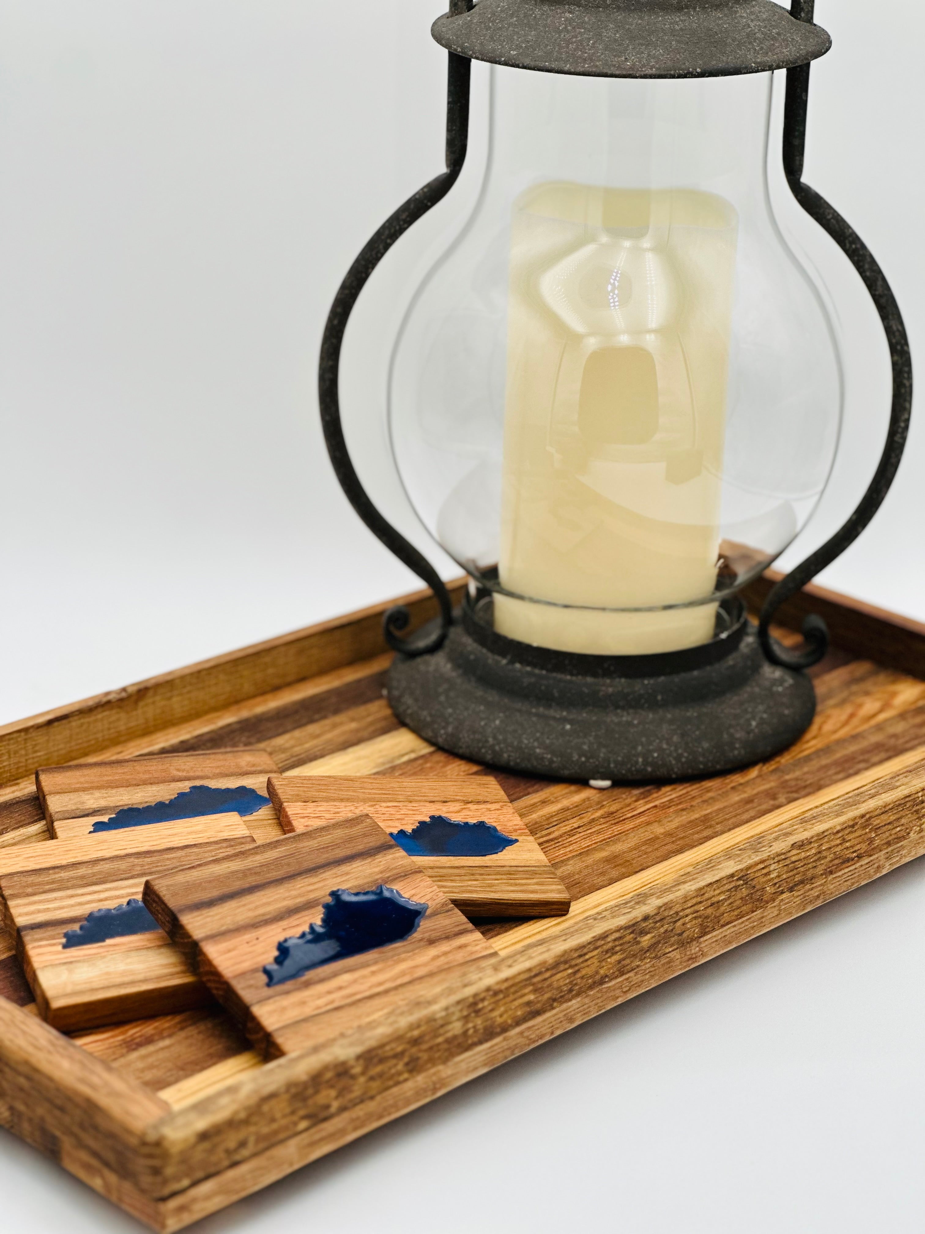 Handcrafted Tobacco Face Grain Coasters with inlaid Kentucky State