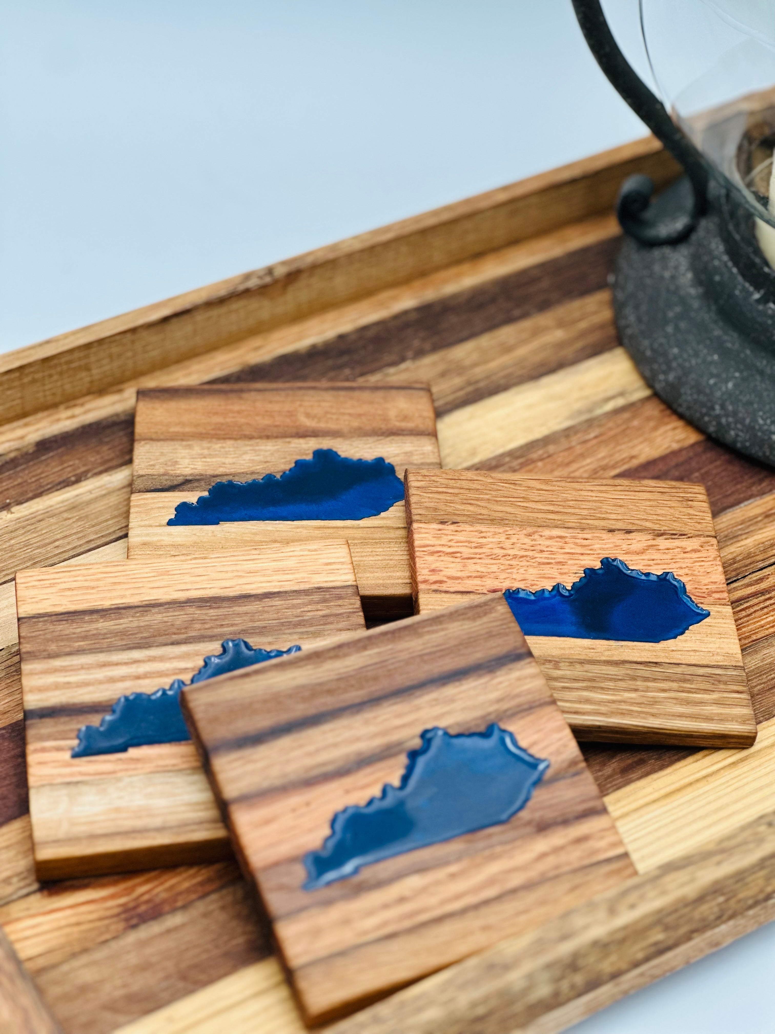 Handcrafted Tobacco Face Grain Coasters with inlaid Kentucky State
