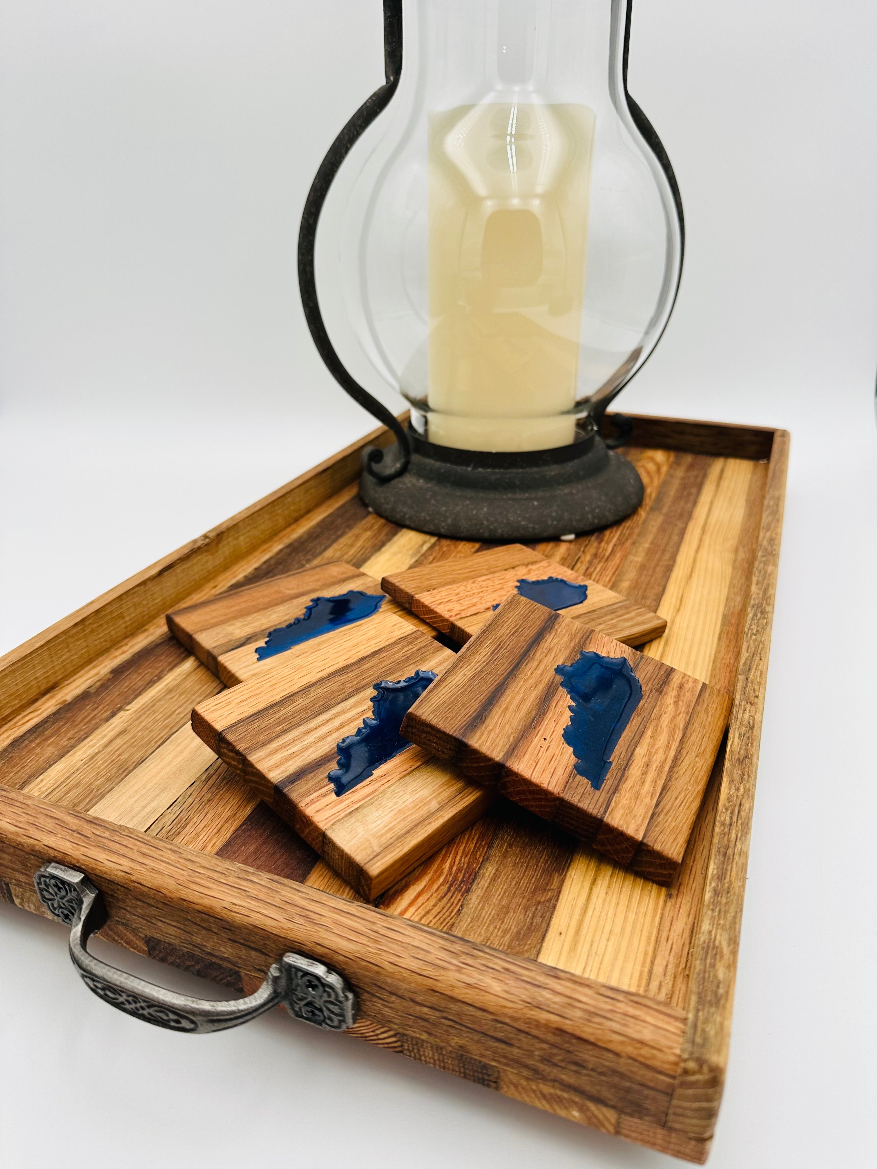 Handcrafted Tobacco Face Grain Coasters with inlaid Kentucky State