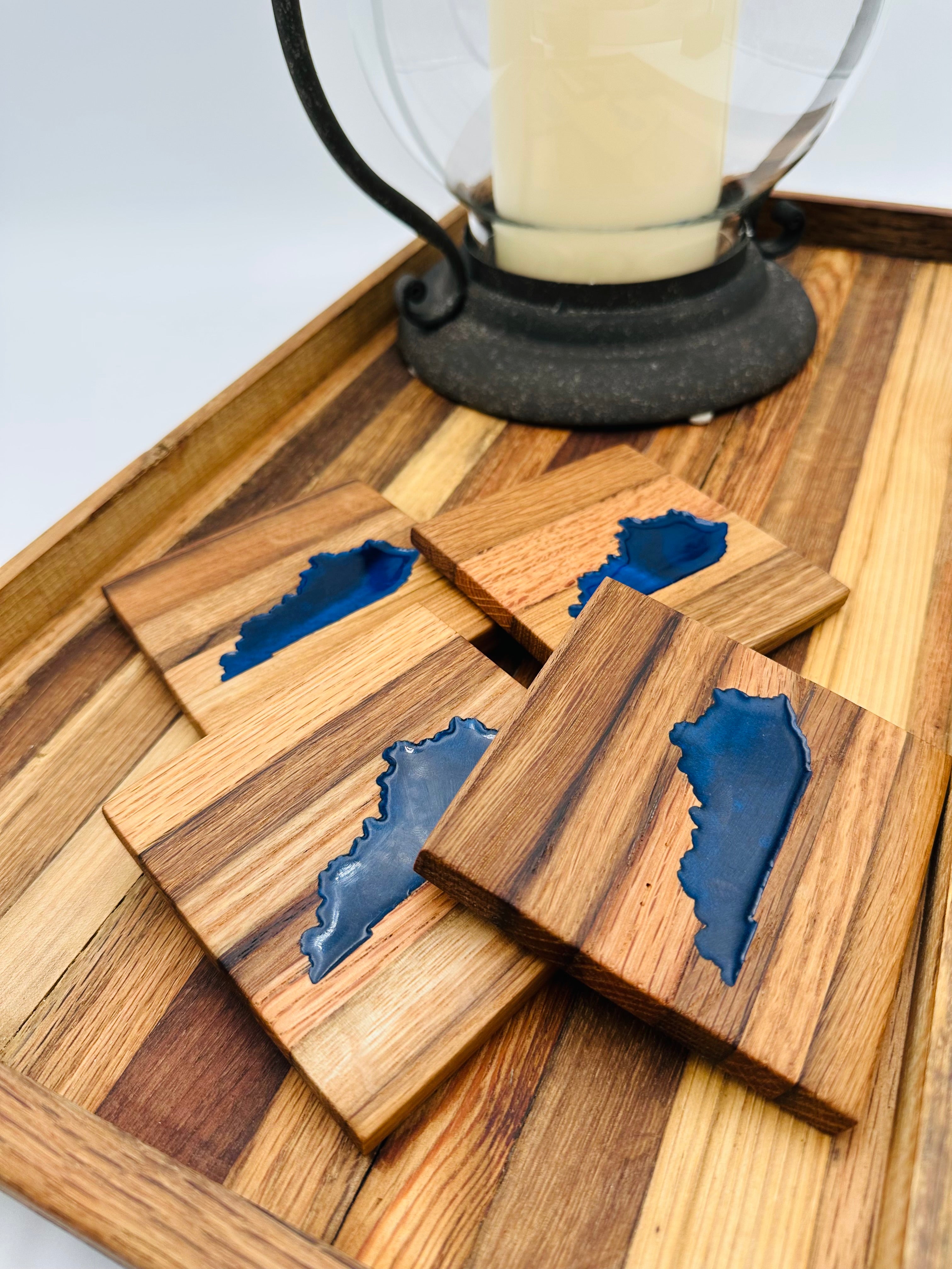 Handcrafted Tobacco Face Grain Coasters with inlaid Kentucky State