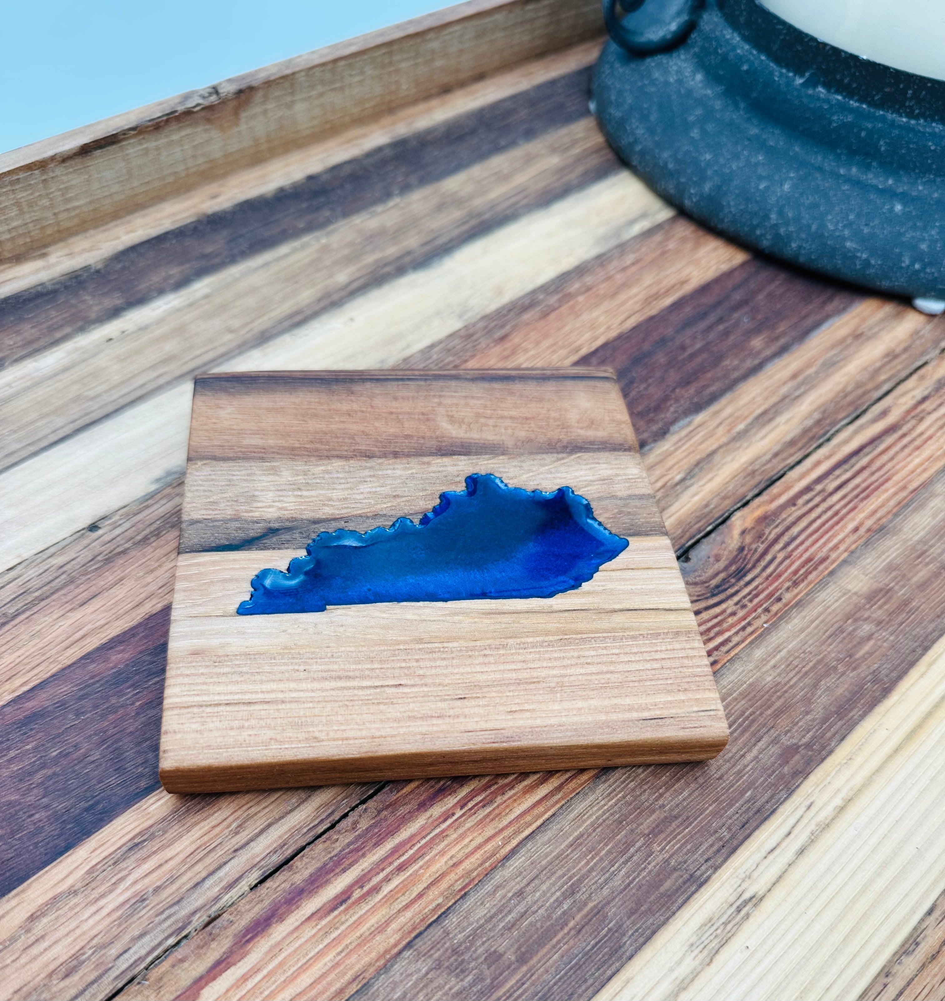 Handcrafted Tobacco Face Grain Coasters with inlaid Kentucky State