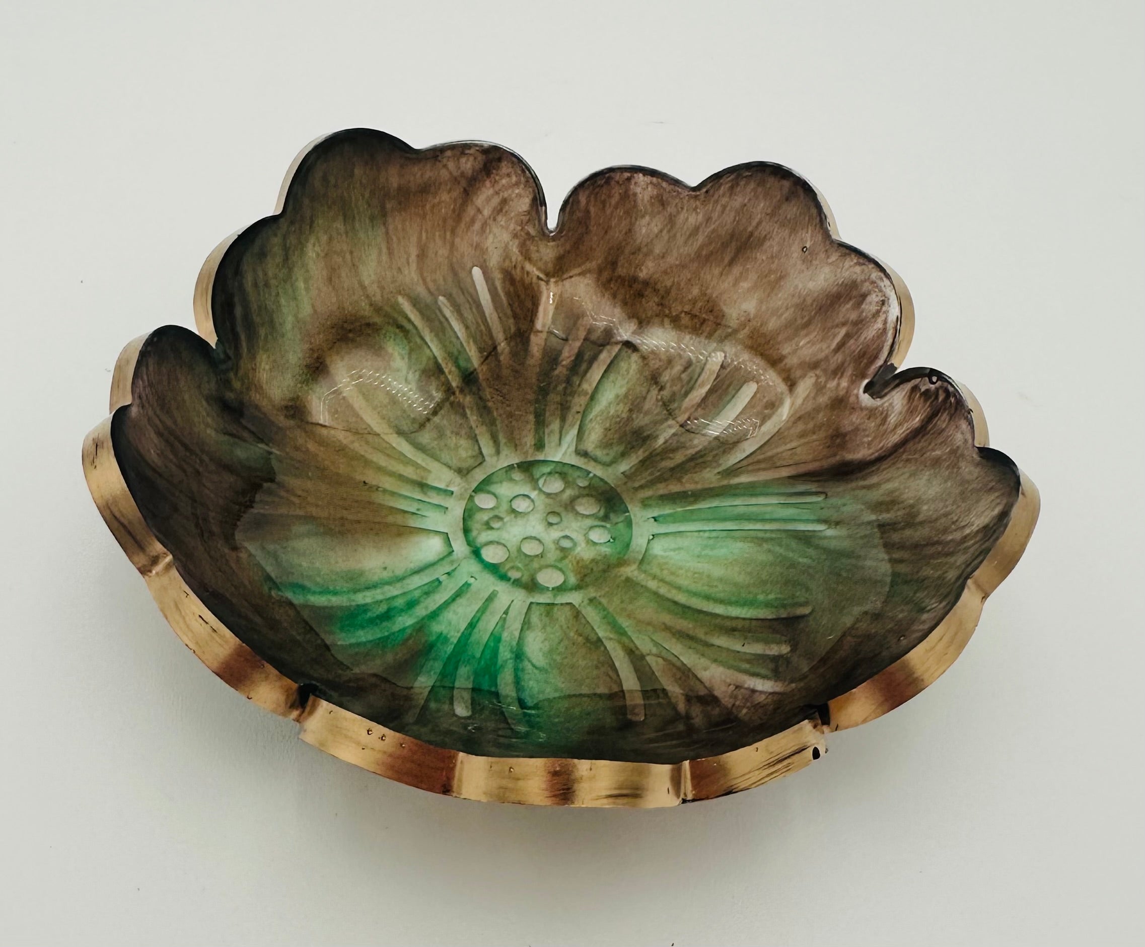 Small Resin Flower Bowl -Trimmed in Gold, Bronze, or Silver