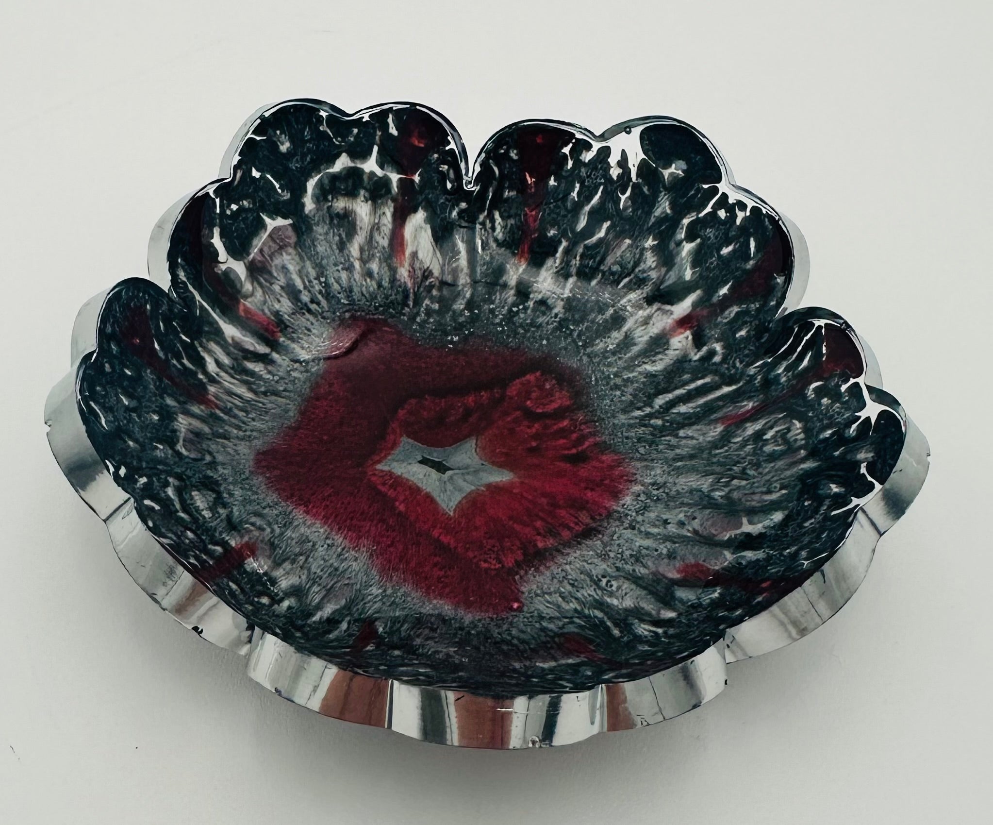 Small Resin Flower Bowl -Trimmed in Gold, Bronze, or Silver