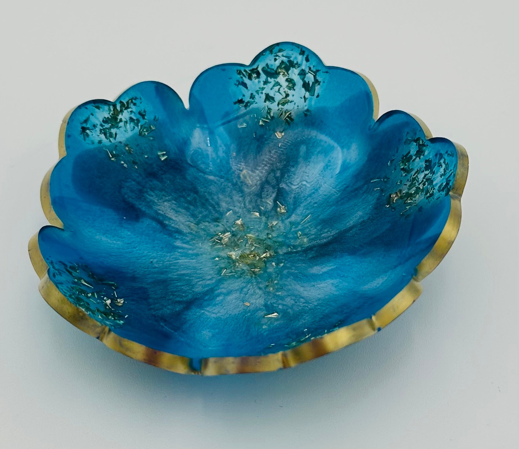 Small Resin Flower Bowl -Trimmed in Gold, Bronze, or Silver