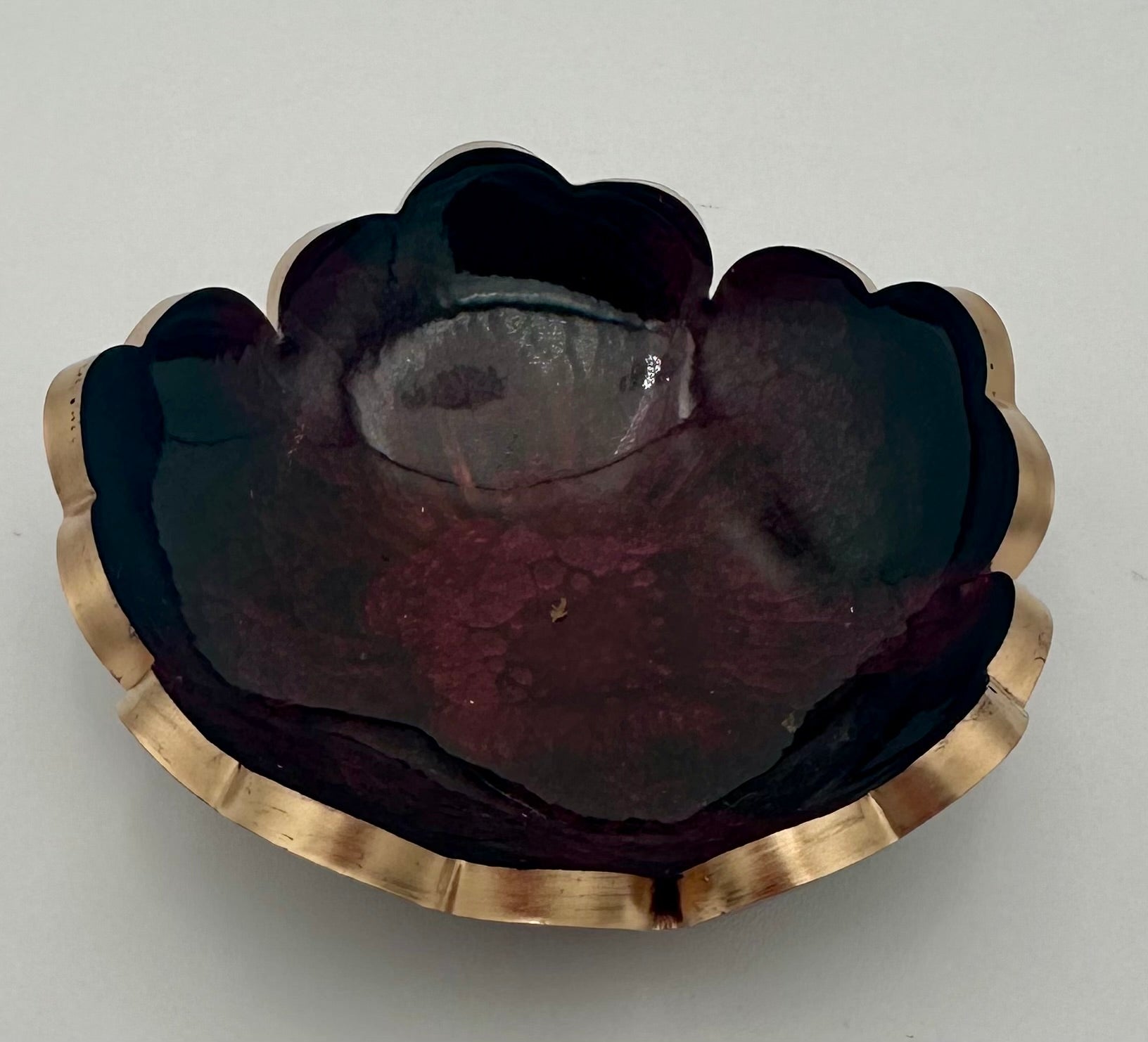 Small Resin Flower Bowl -Trimmed in Gold, Bronze, or Silver