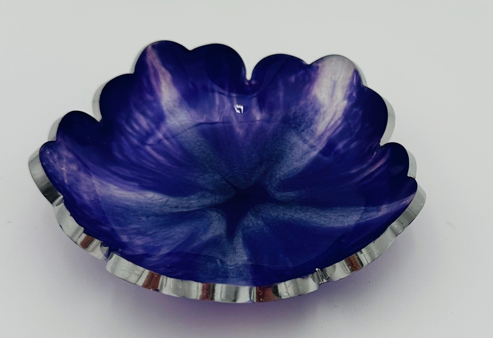 Small Resin Flower Bowl -Trimmed in Gold, Bronze, or Silver
