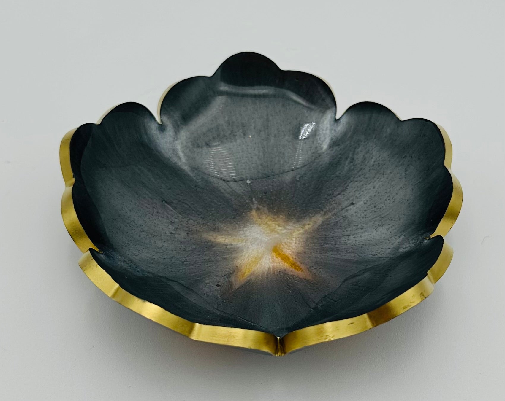 Small Resin Flower Bowl -Trimmed in Gold, Bronze, or Silver