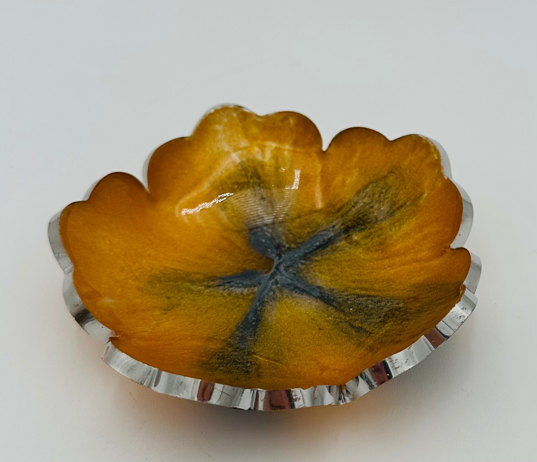 Small Resin Flower Bowl -Trimmed in Gold, Bronze, or Silver