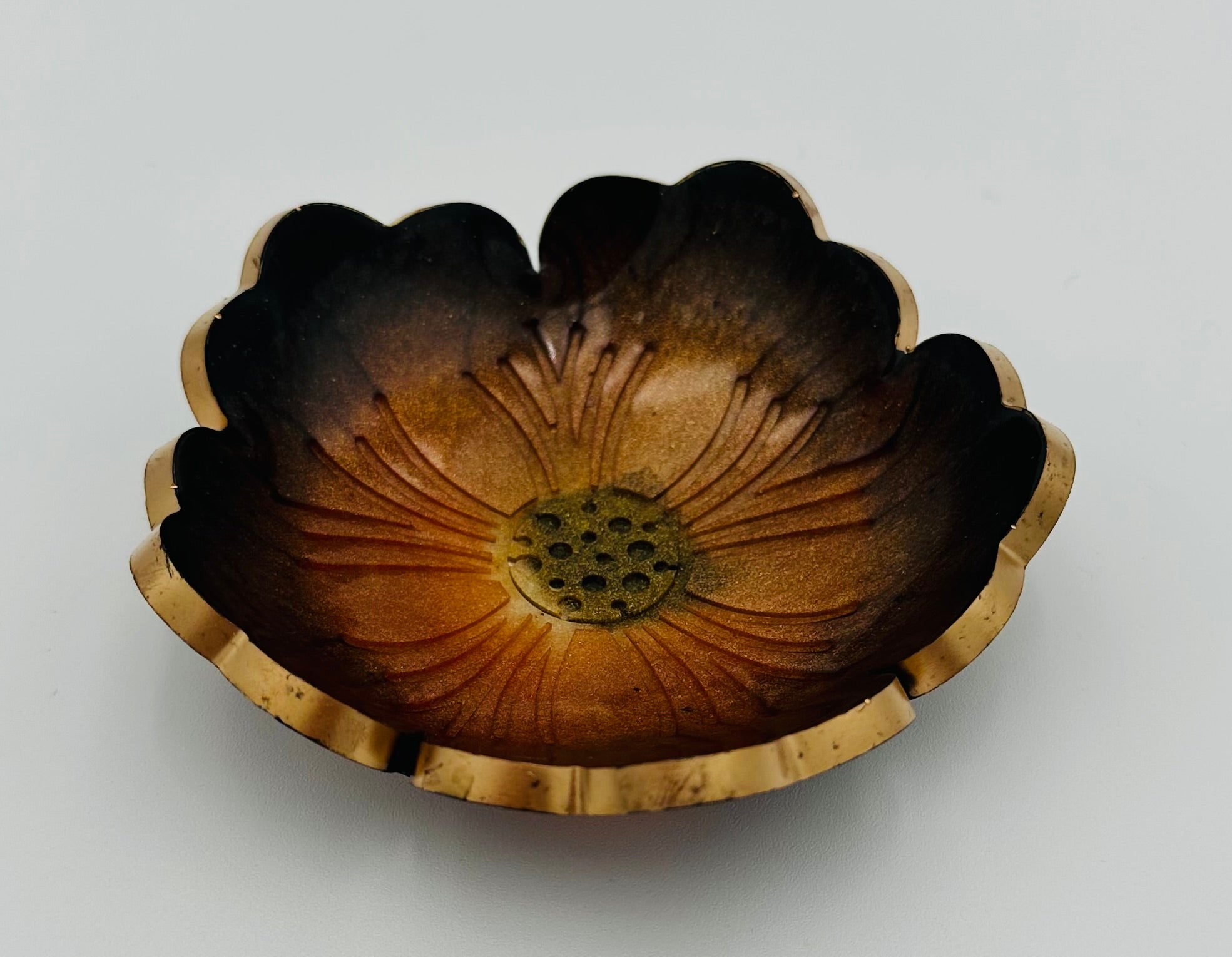 Small Resin Flower Bowl -Trimmed in Gold, Bronze, or Silver