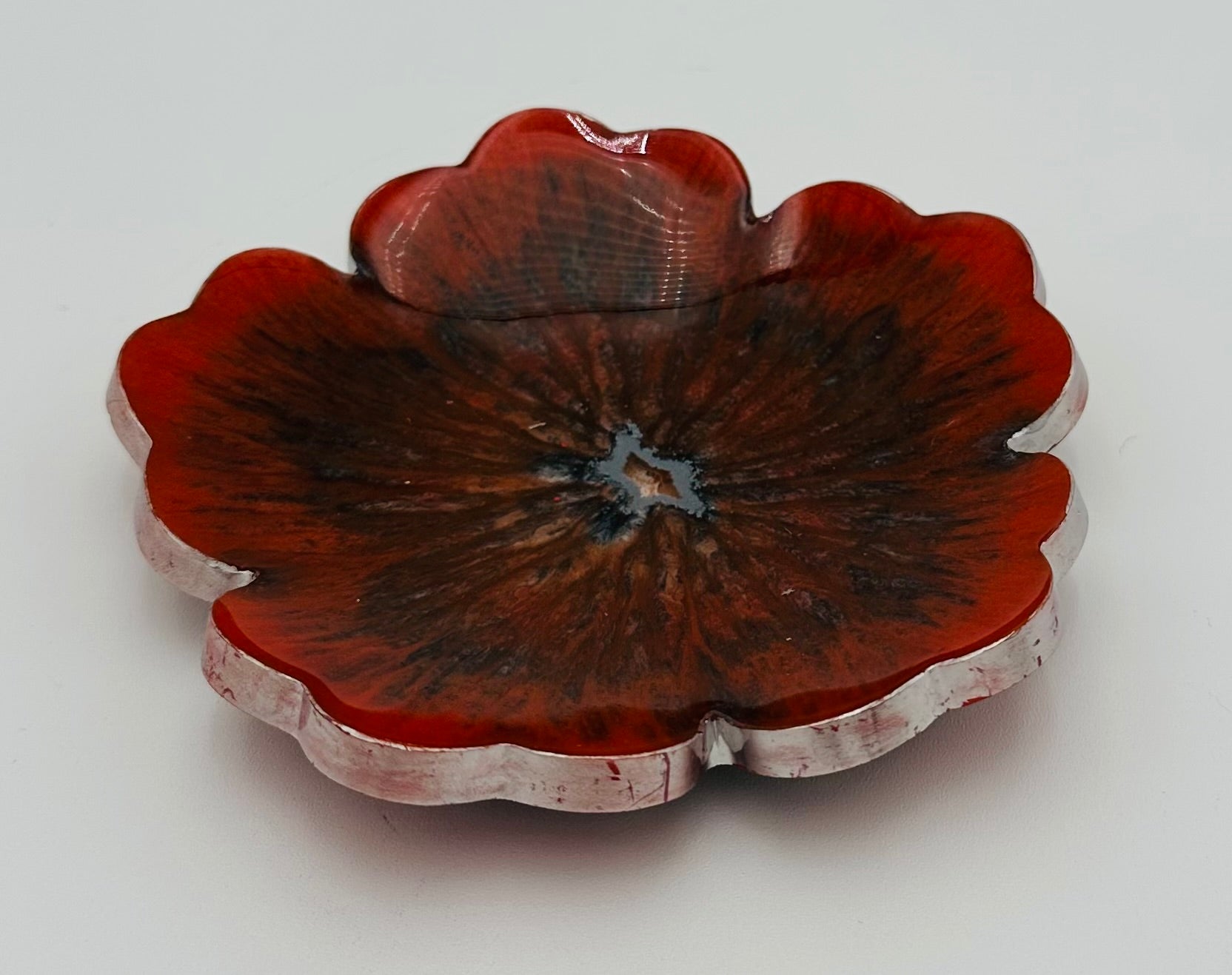 Small Resin Flower Bowl -Trimmed in Gold, Bronze, or Silver