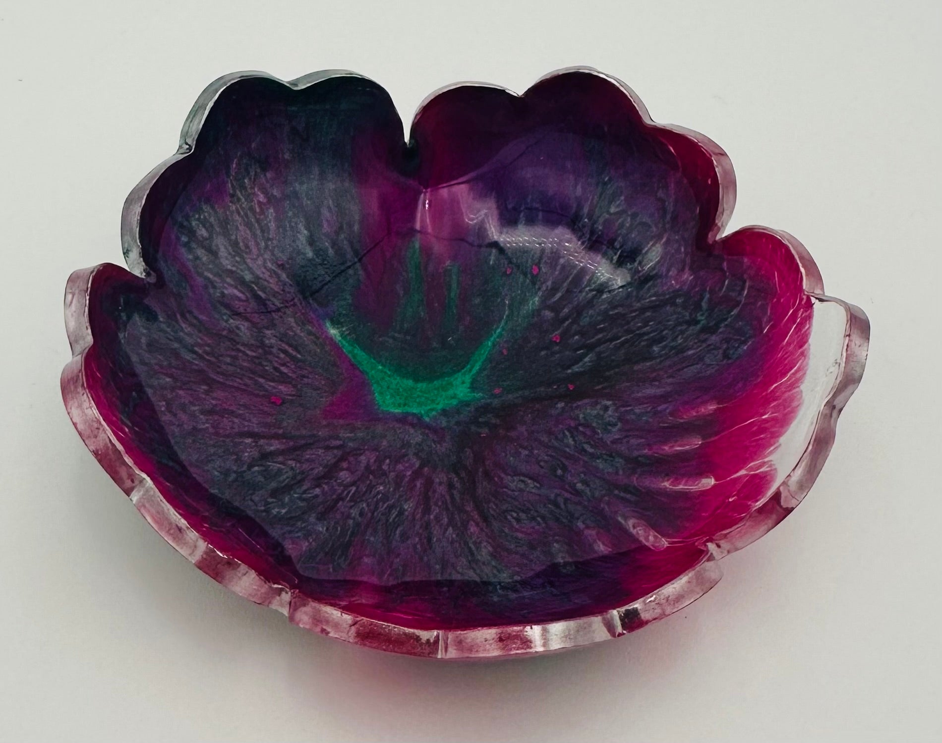 Small Resin Flower Bowl -Trimmed in Gold, Bronze, or Silver