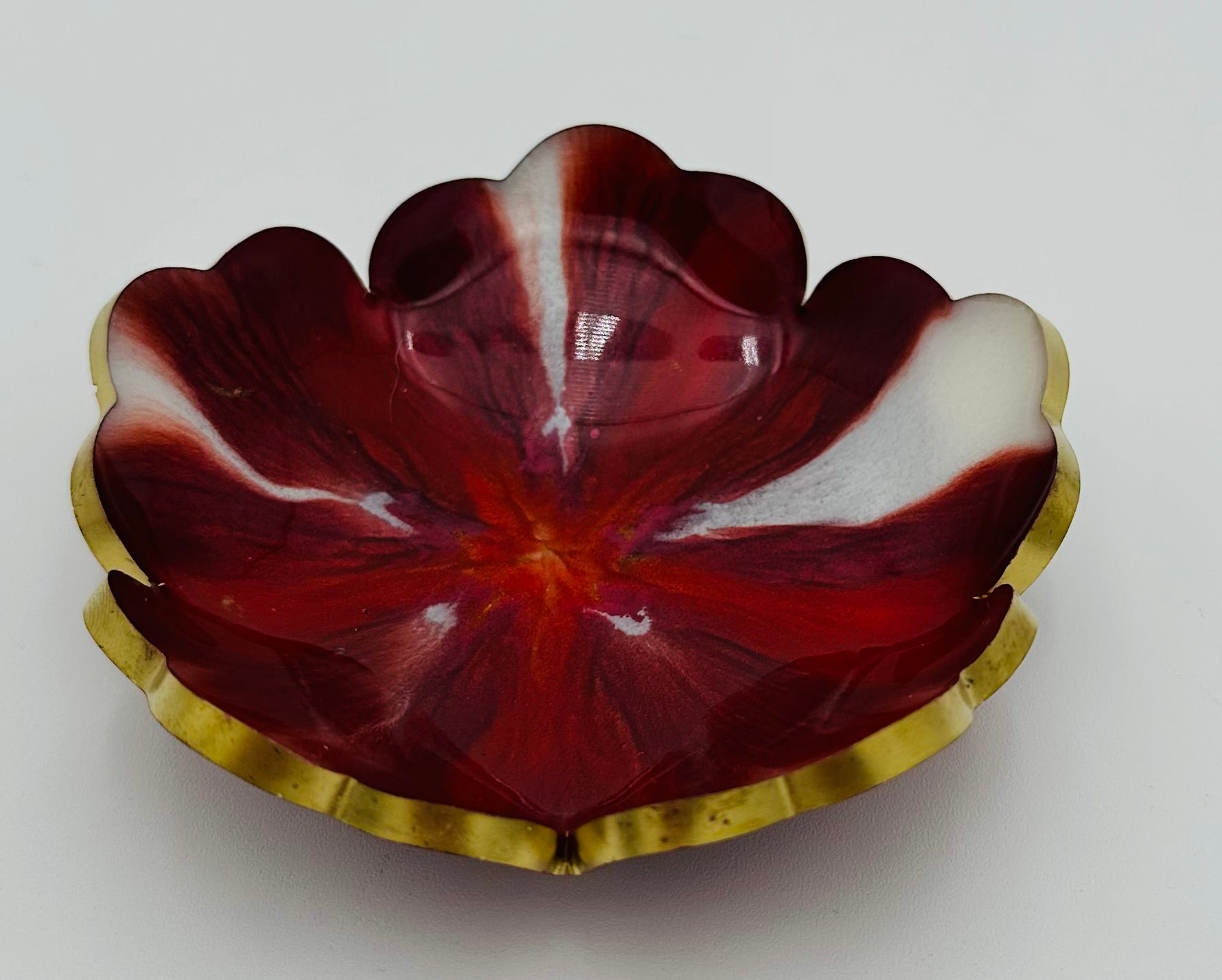 Small Resin Flower Bowl -Trimmed in Gold, Bronze, or Silver