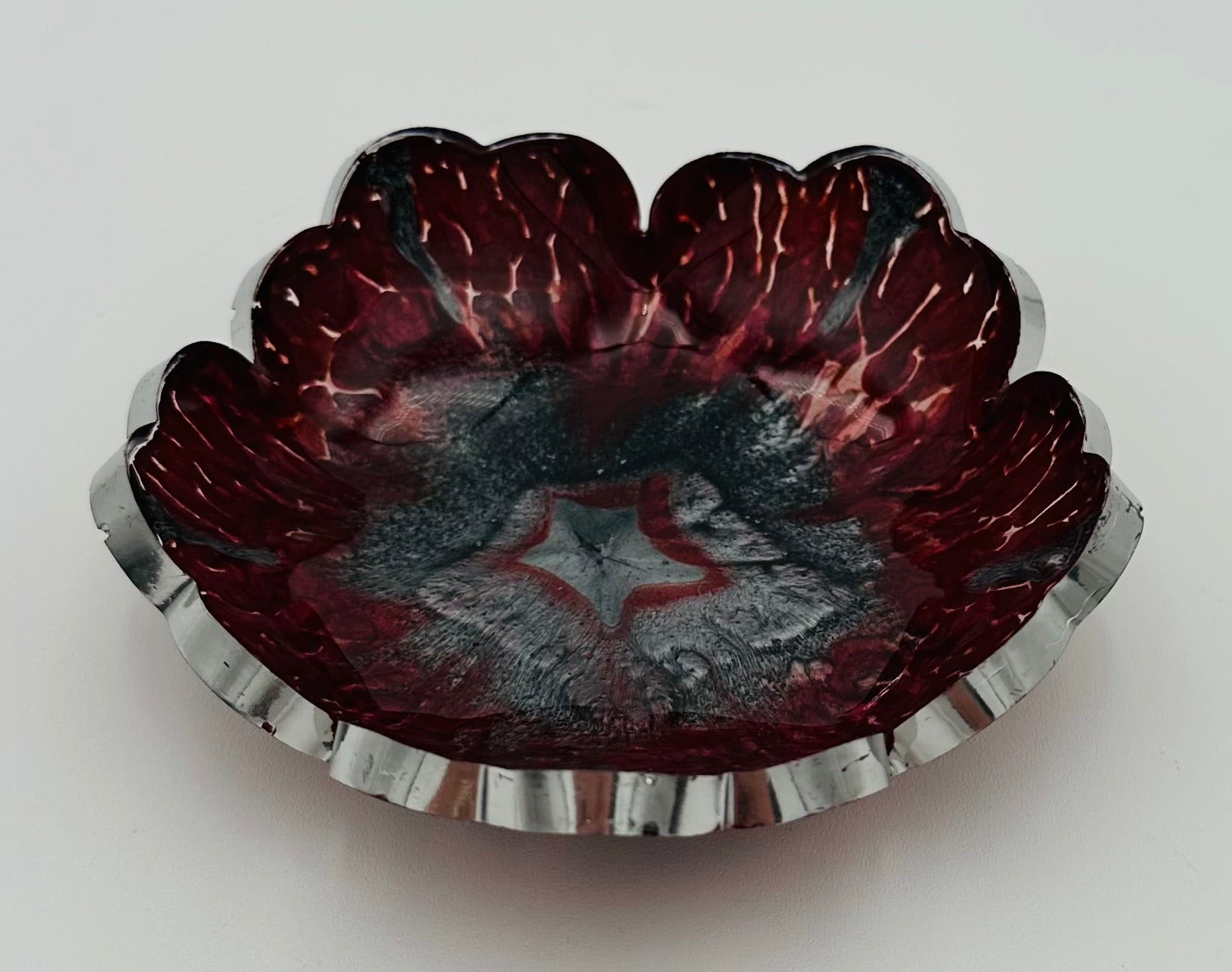 Small Resin Flower Bowl -Trimmed in Gold, Bronze, or Silver