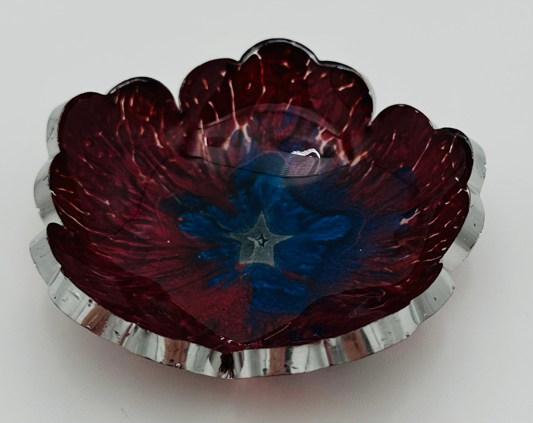 Small Resin Flower Bowl -Trimmed in Gold, Bronze, or Silver