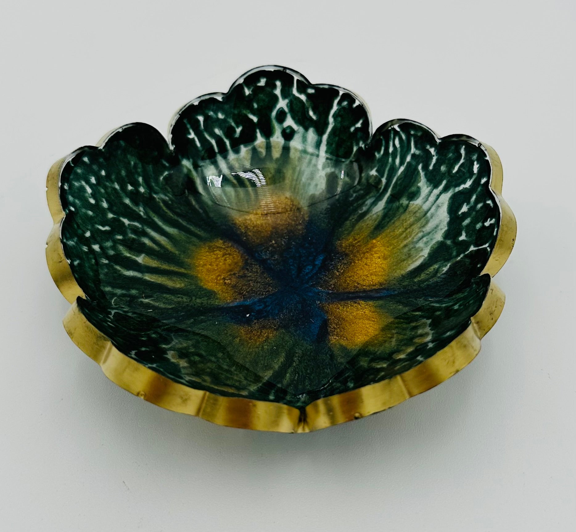Small Resin Flower Bowl -Trimmed in Gold, Bronze, or Silver