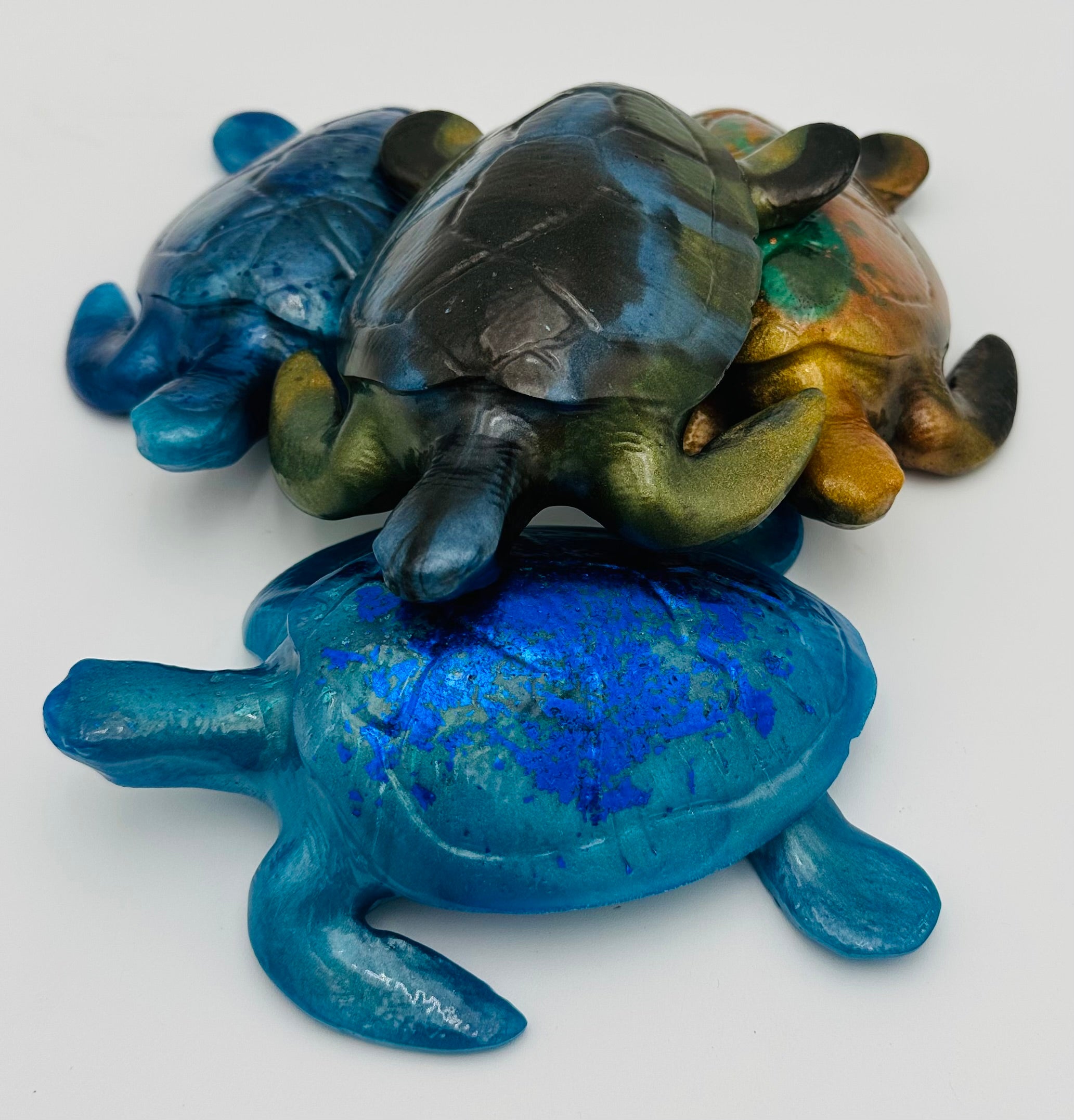 Hand-Poured Resin Art Turtle Sculpture