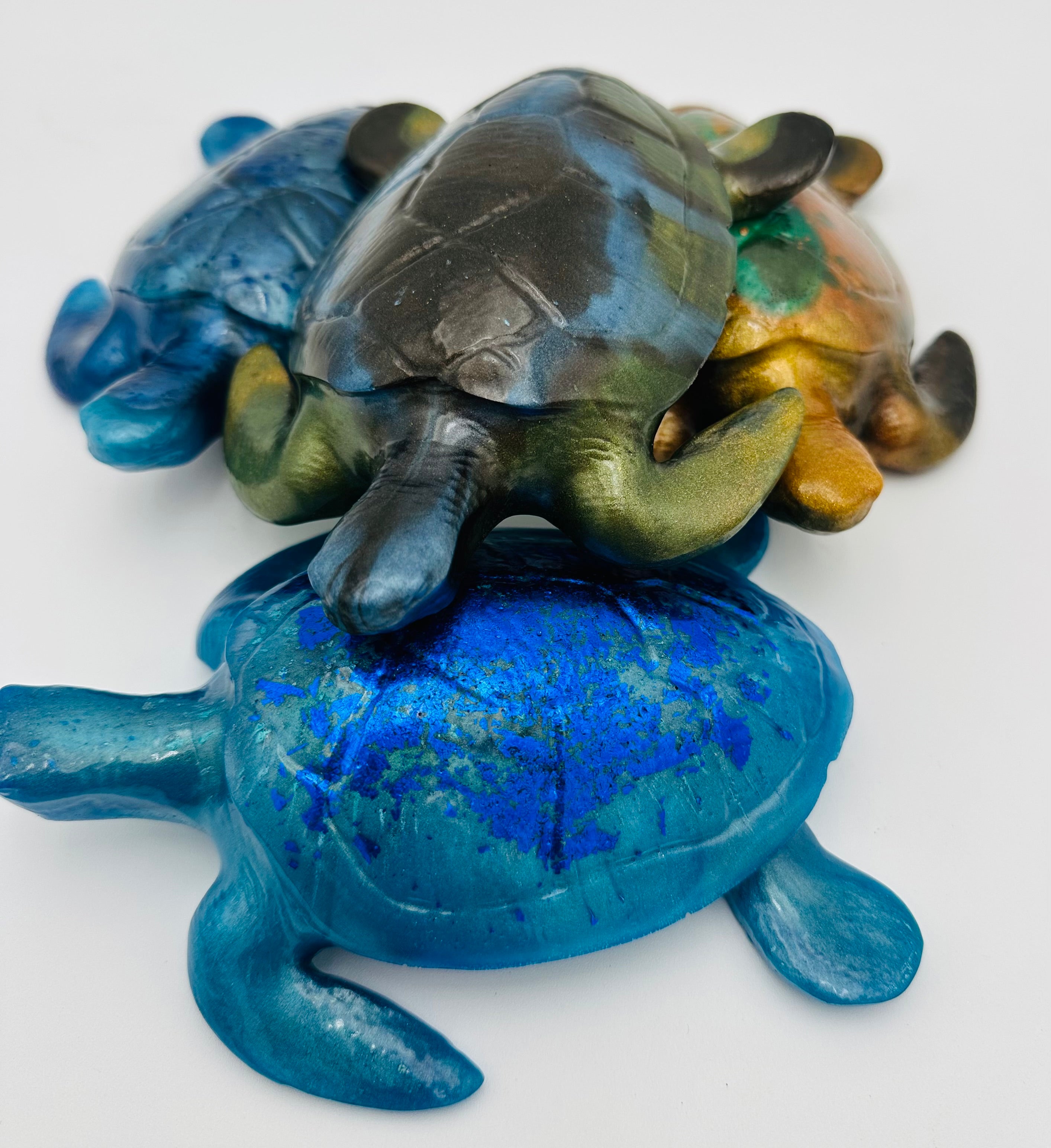 Hand-Poured Resin Art Turtle Sculpture