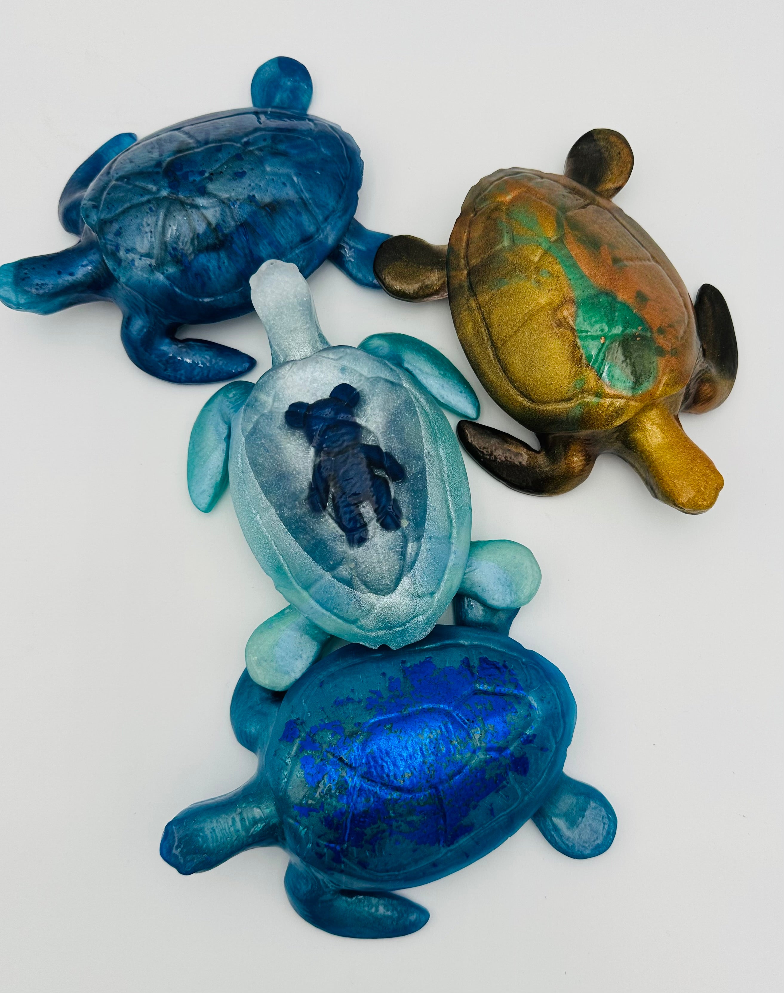 Hand-Poured Resin Art Turtle Sculpture
