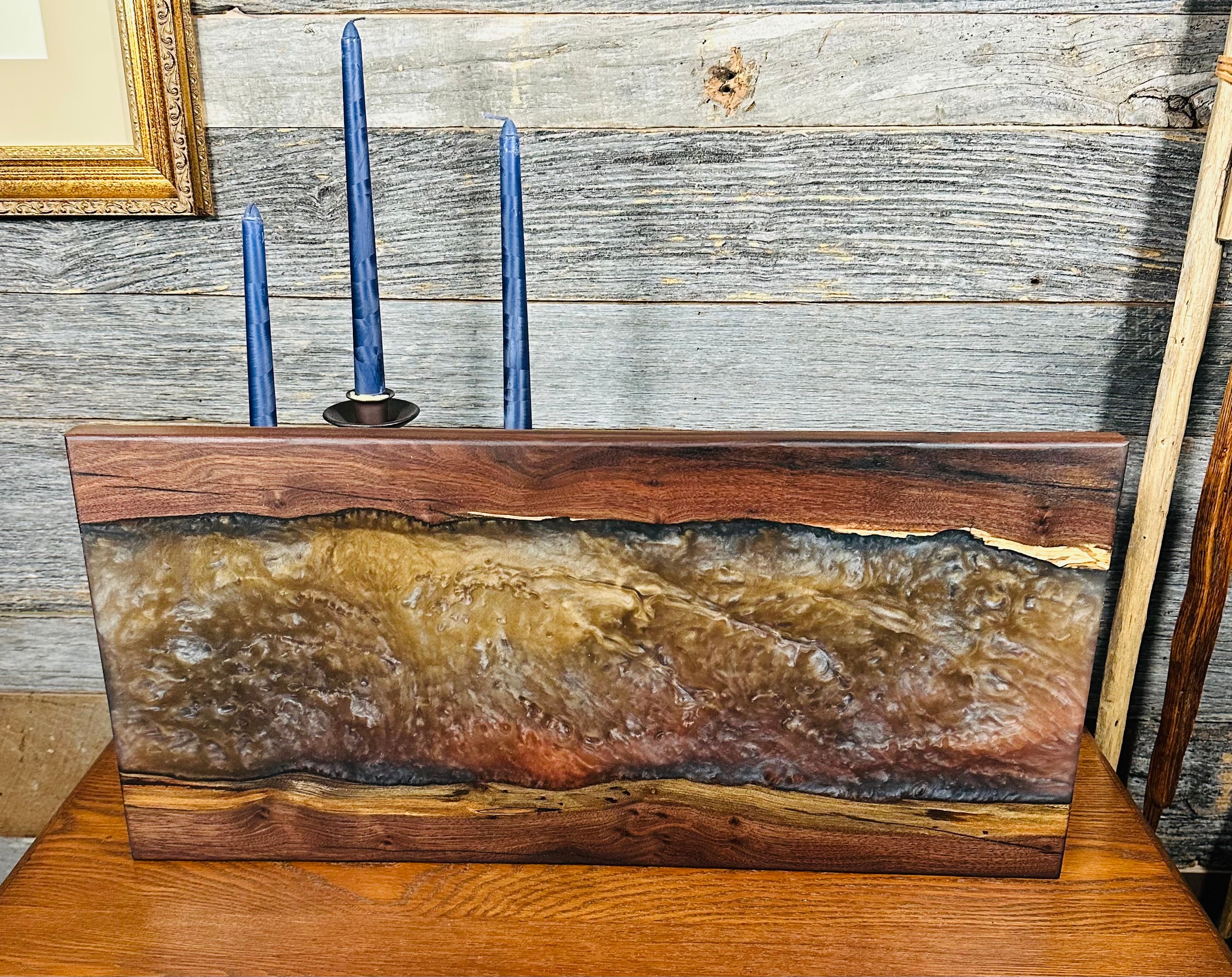 Handcrafted Black Walnut Live Edge Charcuterie Board with Metallic Resin River