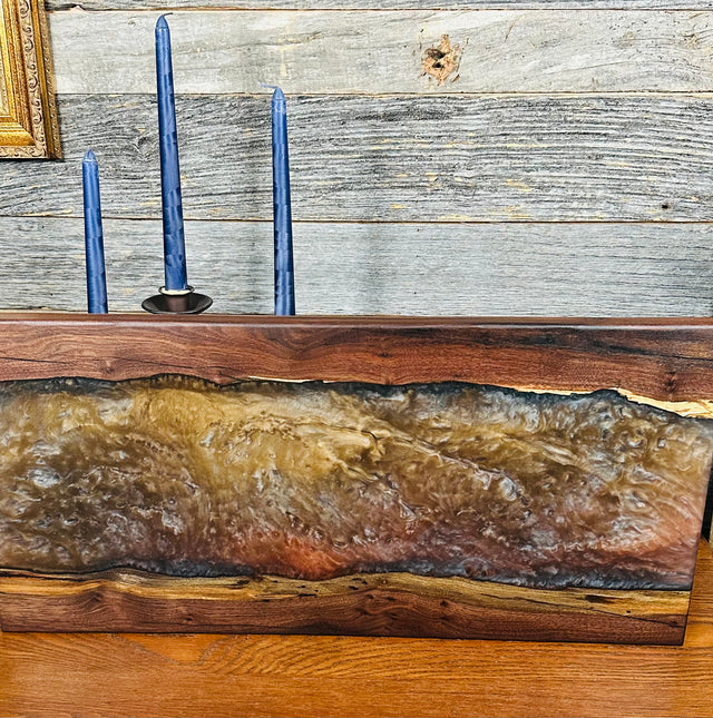 Handcrafted Black Walnut Live Edge Charcuterie Board with Metallic Resin River