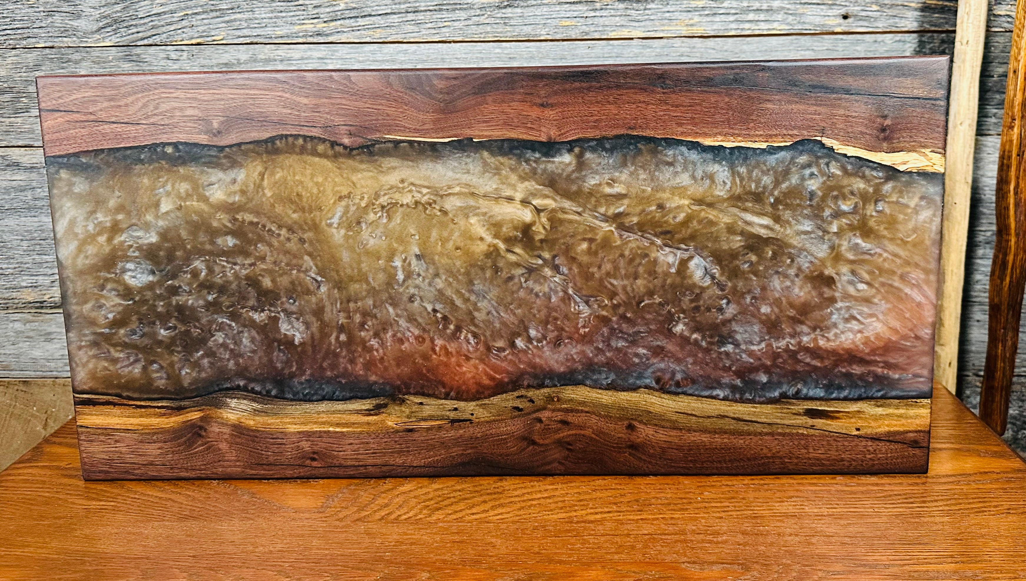 Handcrafted Black Walnut Live Edge Charcuterie Board with Metallic Resin River