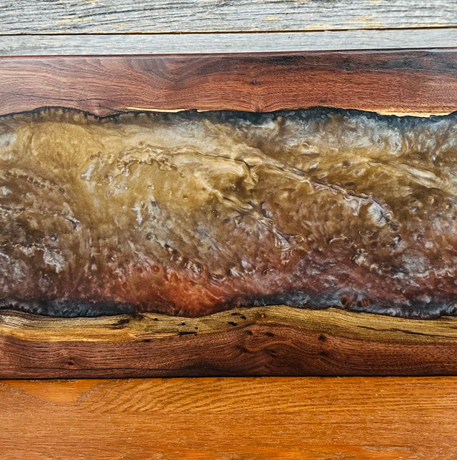 Handcrafted Black Walnut Live Edge Charcuterie Board with Metallic Resin River