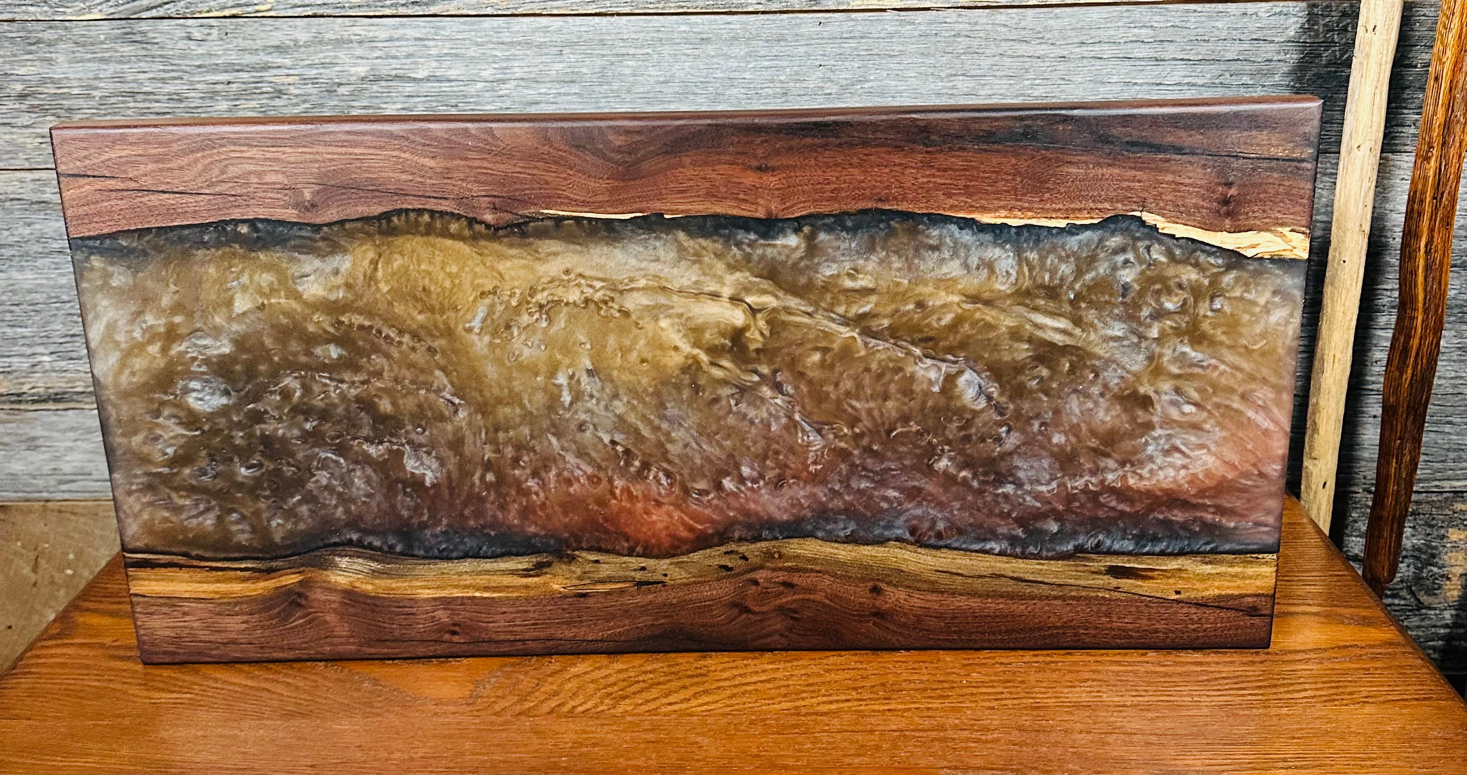 Handcrafted Black Walnut Live Edge Charcuterie Board with Metallic Resin River