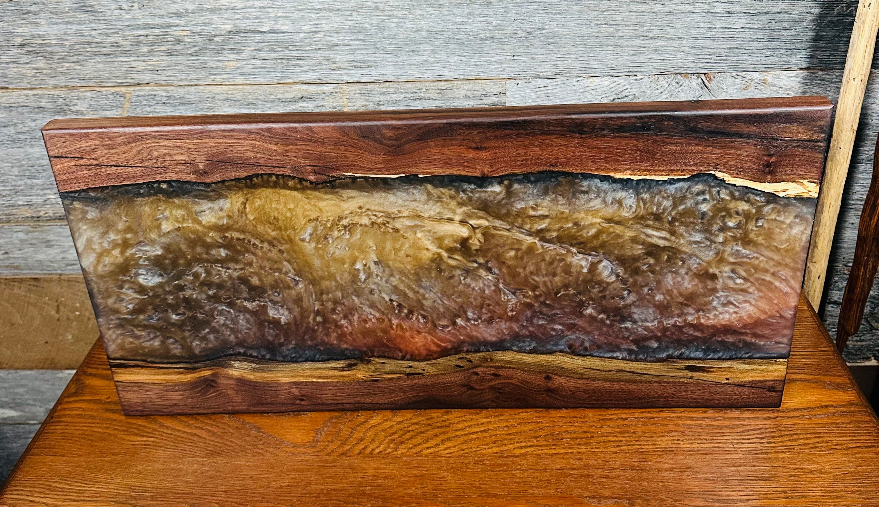 Handcrafted Black Walnut Live Edge Charcuterie Board with Metallic Resin River