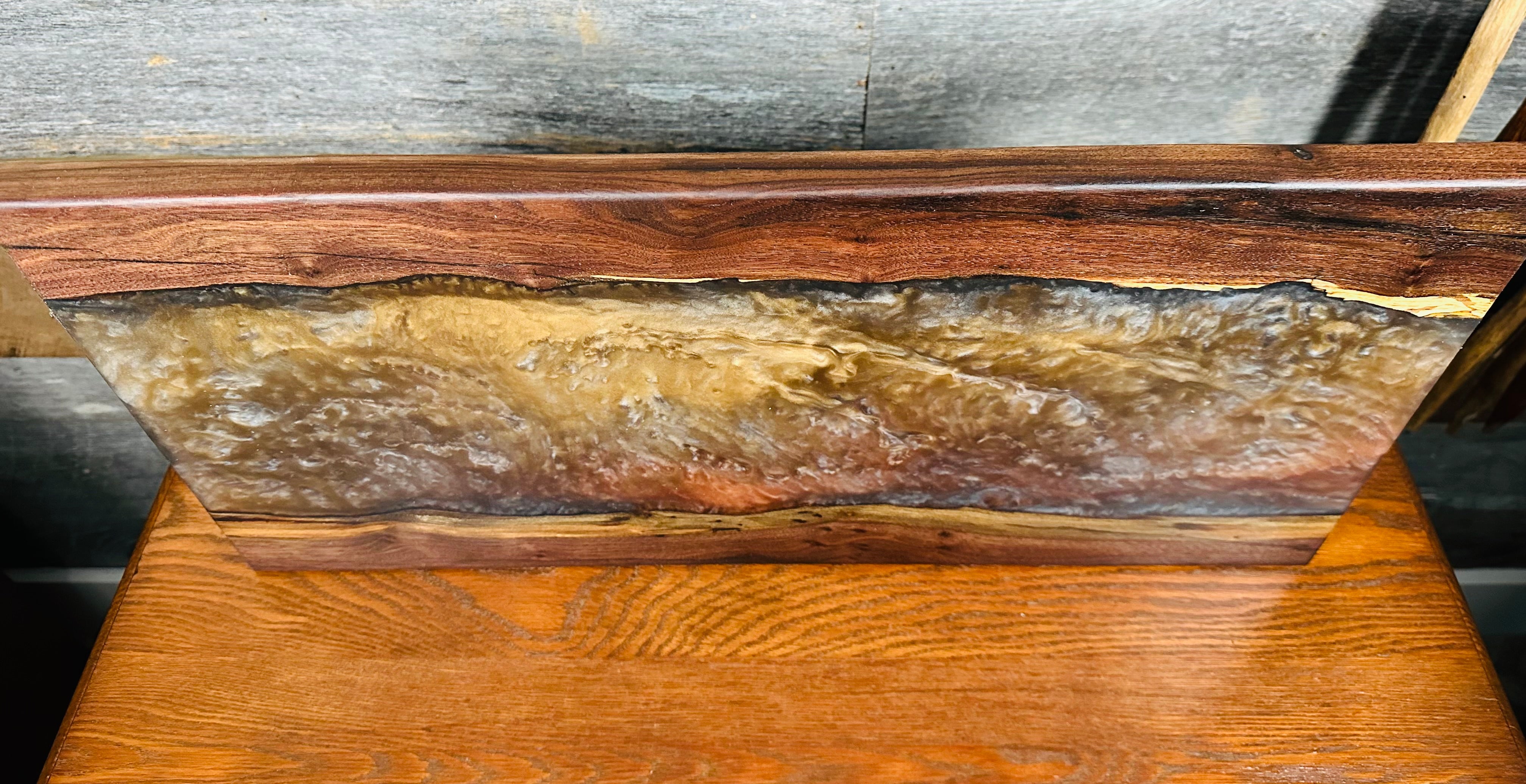 Handcrafted Black Walnut Live Edge Charcuterie Board with Metallic Resin River