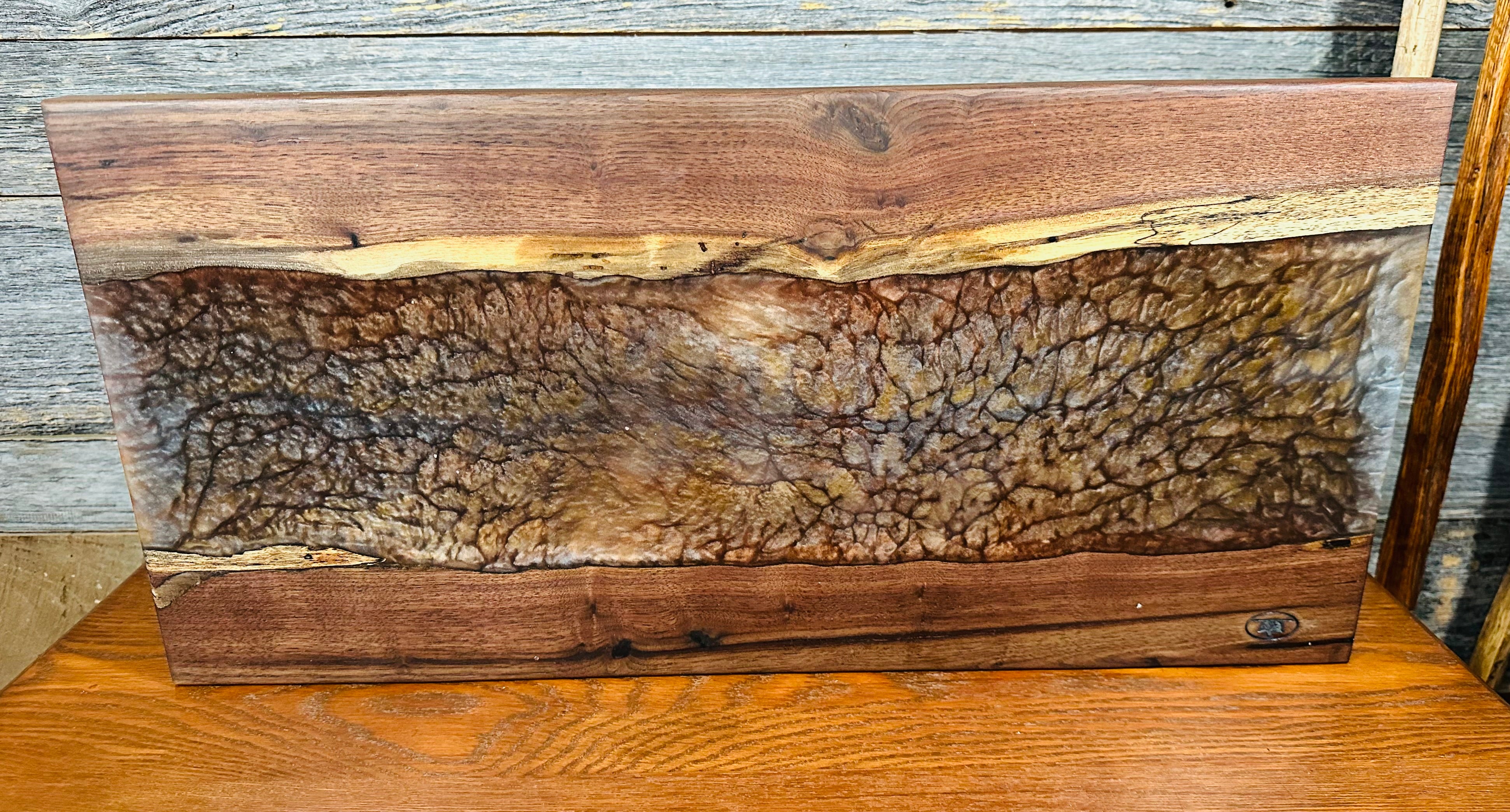 Handcrafted Black Walnut Live Edge Charcuterie Board with Metallic Resin River
