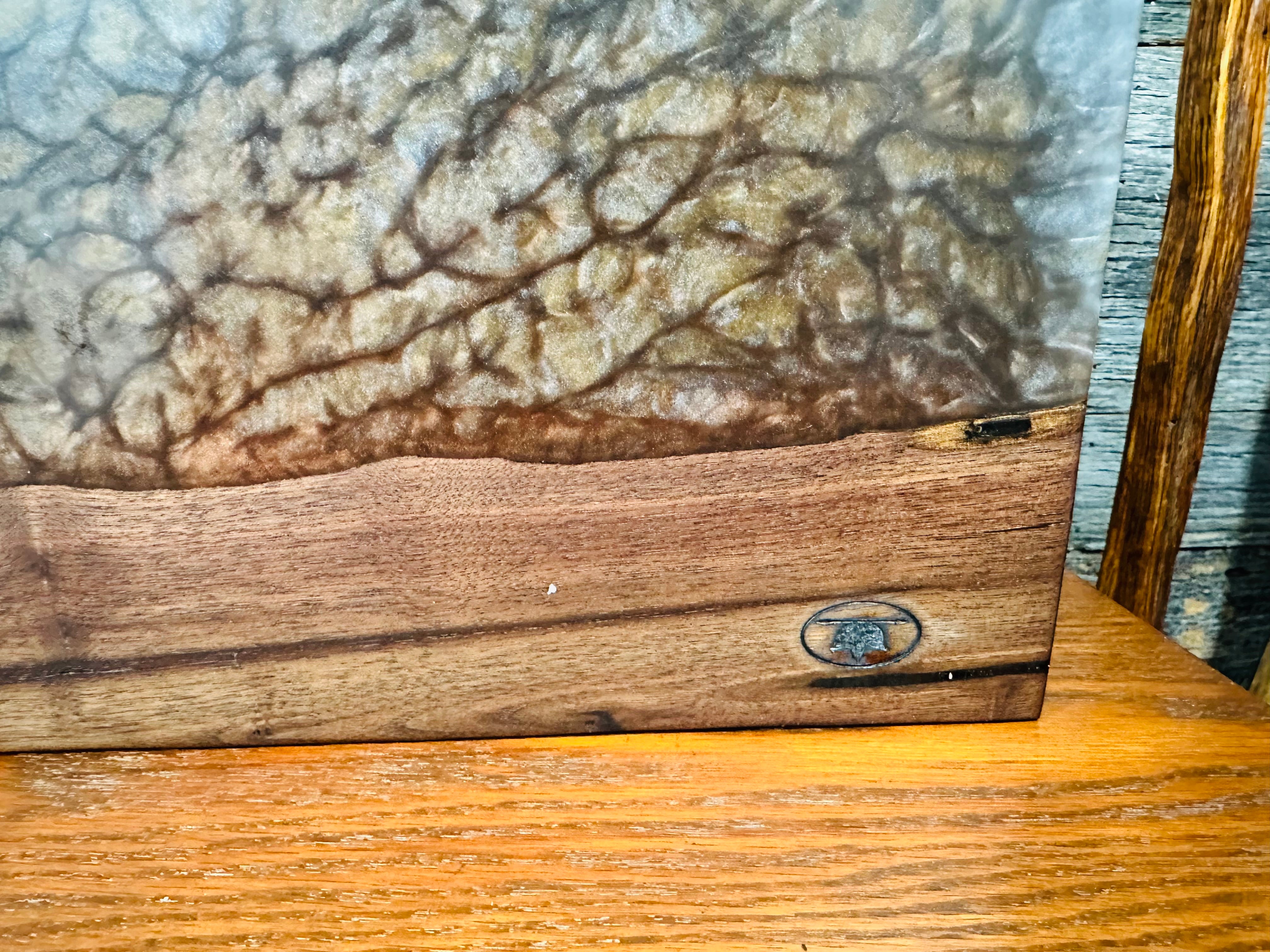 Handcrafted Black Walnut Live Edge Charcuterie Board with Metallic Resin River