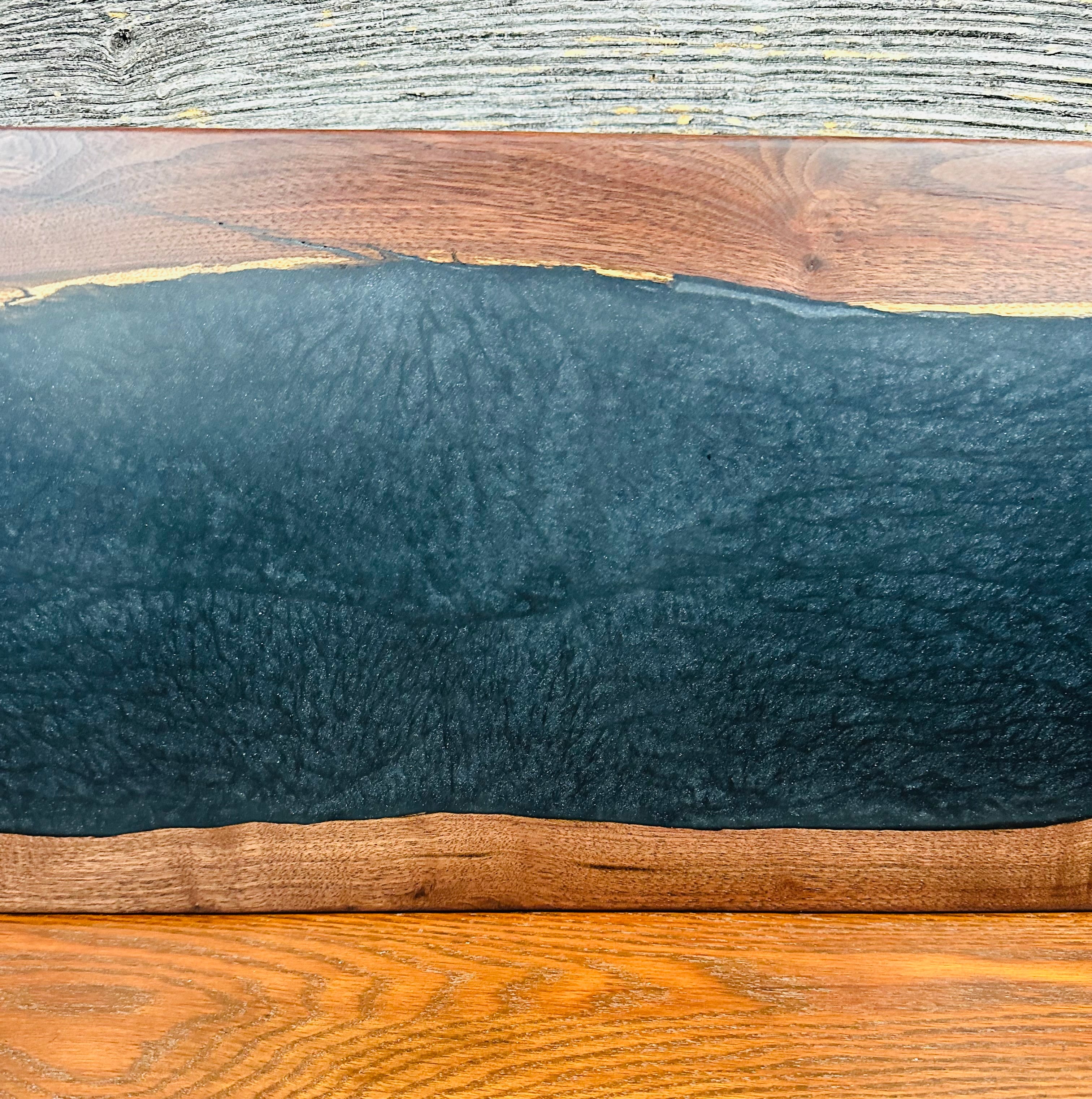 Handcrafted Black Walnut Live Edge Charcuterie Board with Deep Black Resin River