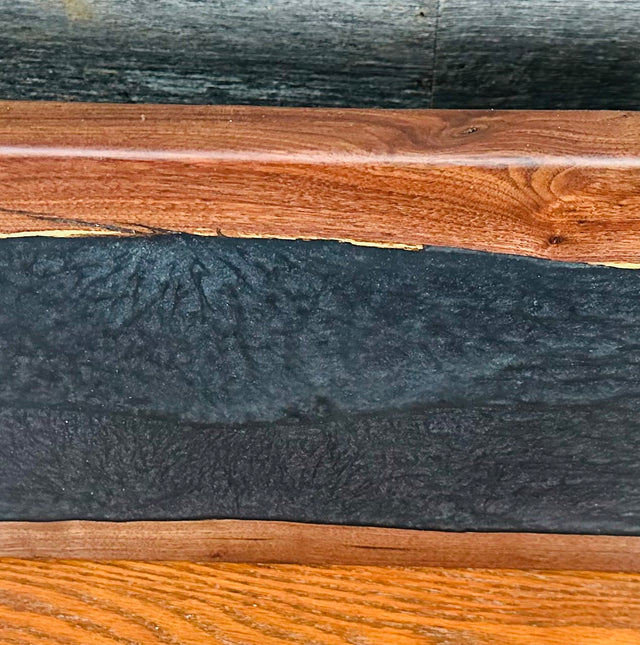 Handcrafted Black Walnut Live Edge Charcuterie Board with Deep Black Resin River