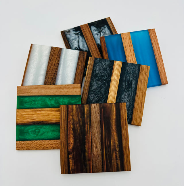 Tobacco Stick Resin Coasters - Rustic Modern Set of 4