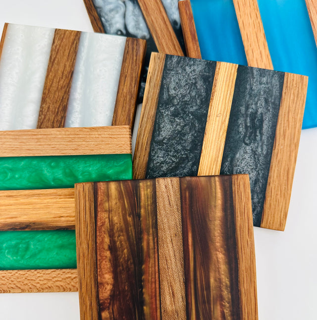 Tobacco Stick Resin Coasters - Rustic Modern Set of 4