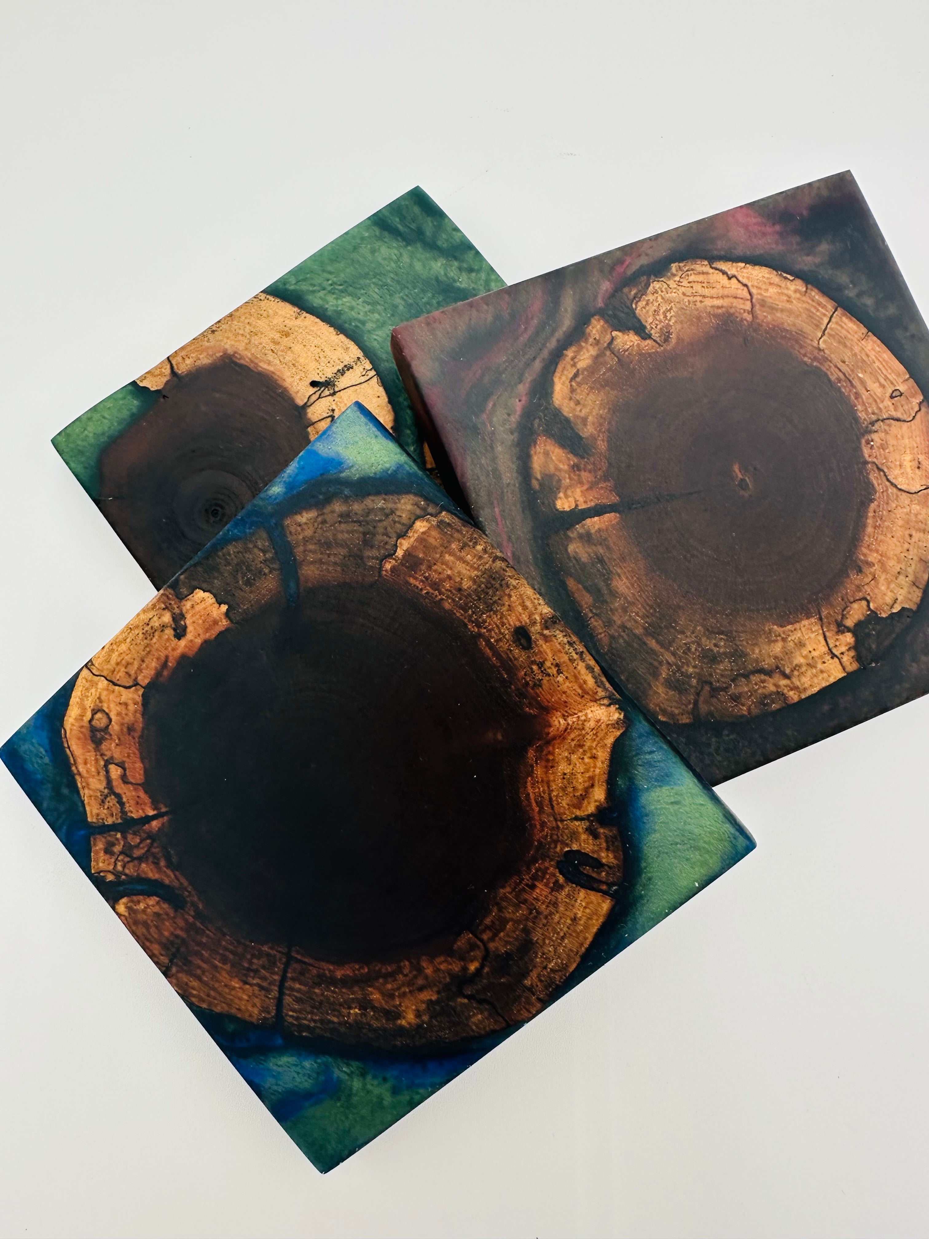 End Grain Black Walnut and Resin Coasters - Set of 4
