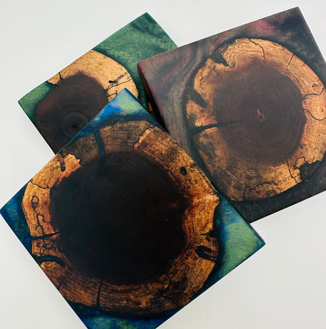 End Grain Black Walnut and Resin Coasters - Set of 4