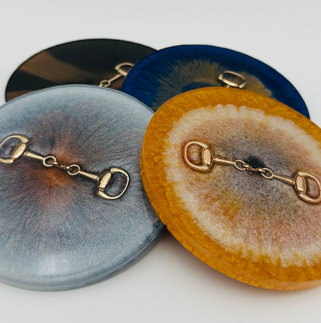 Handcrafted Round Resin Coasters with Bridle Bit Inlay, Set of 4
