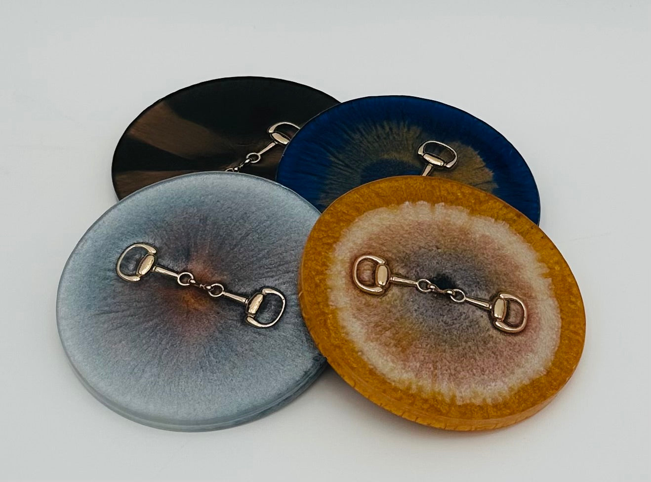 Handcrafted Round Resin Coasters with Bridle Bit Inlay, Set of 4
