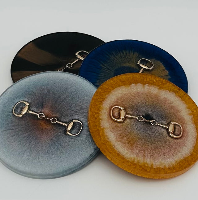 Handcrafted Round Resin Coasters with Bridle Bit Inlay, Set of 4