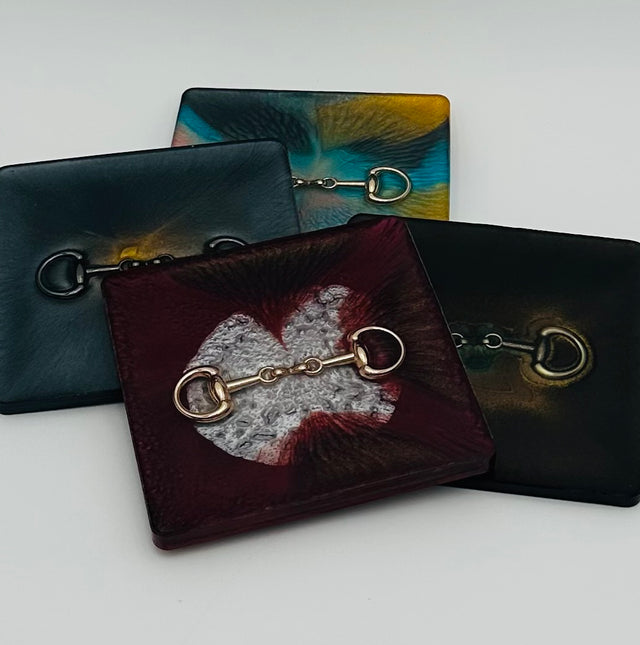Handcrafted Square Resin Coasters with Bridle Bit Inlay, Set of 4
